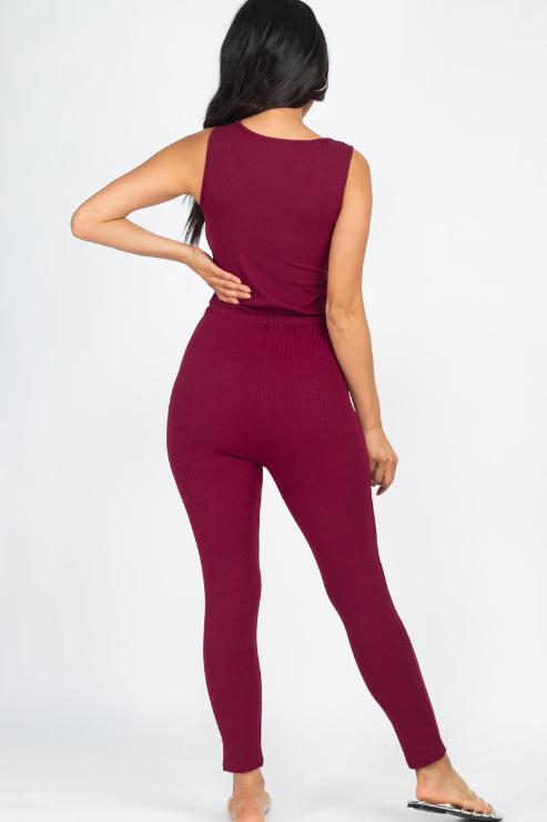 Stylish Ribbed Sleeveless Drawstring Jumpsuit for Women - Comfortable Summer Romper with Adjustable Waist - Perfect for Beach Vacations, Casual Outings & Date Nights