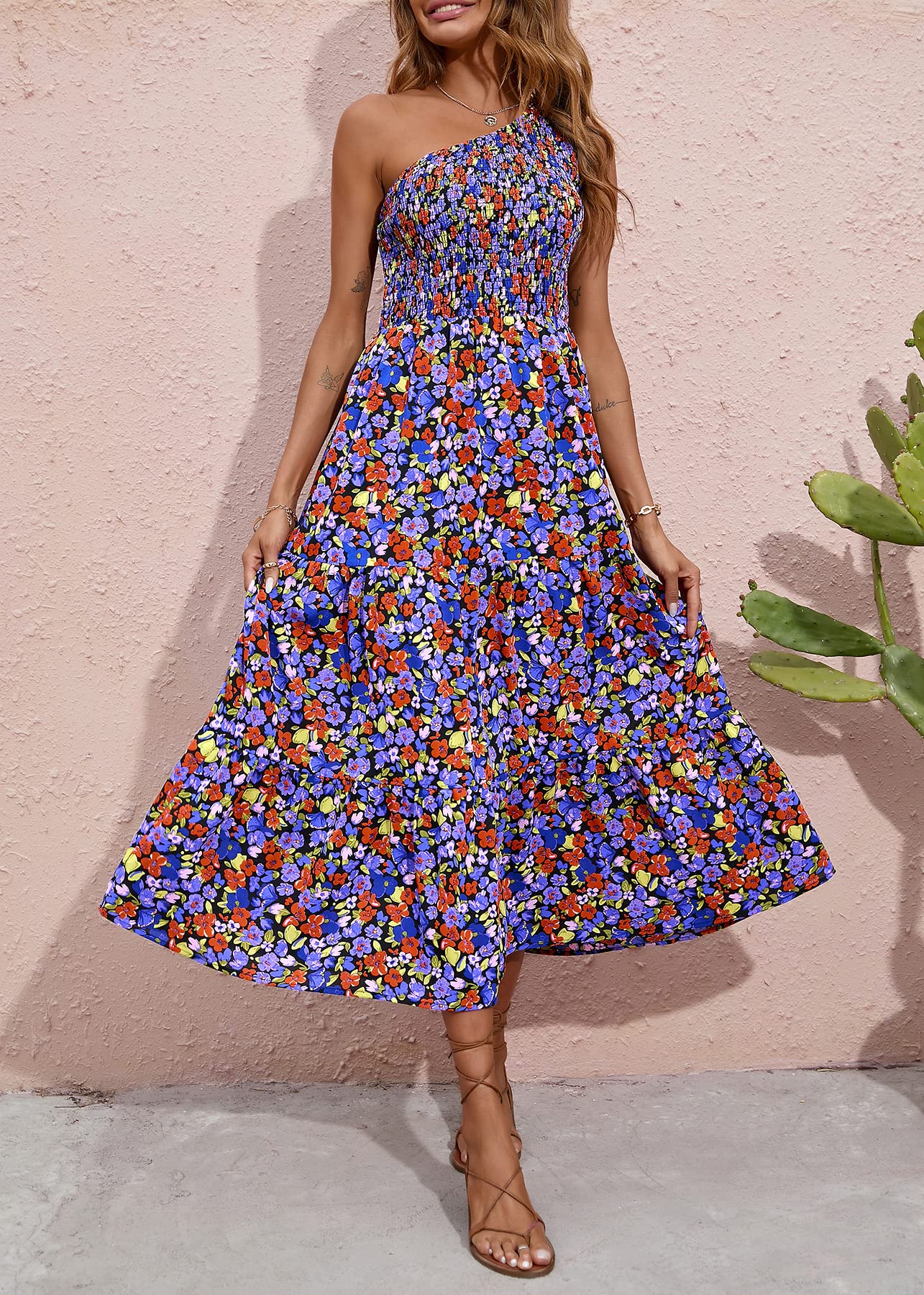 BTFBM Women's One Shoulder Floral Maxi Dress - Sleeveless High Waist Boho Beach Dress for Summer 2025 | Perfect for Casual Wear, Vacations & Outdoor Events