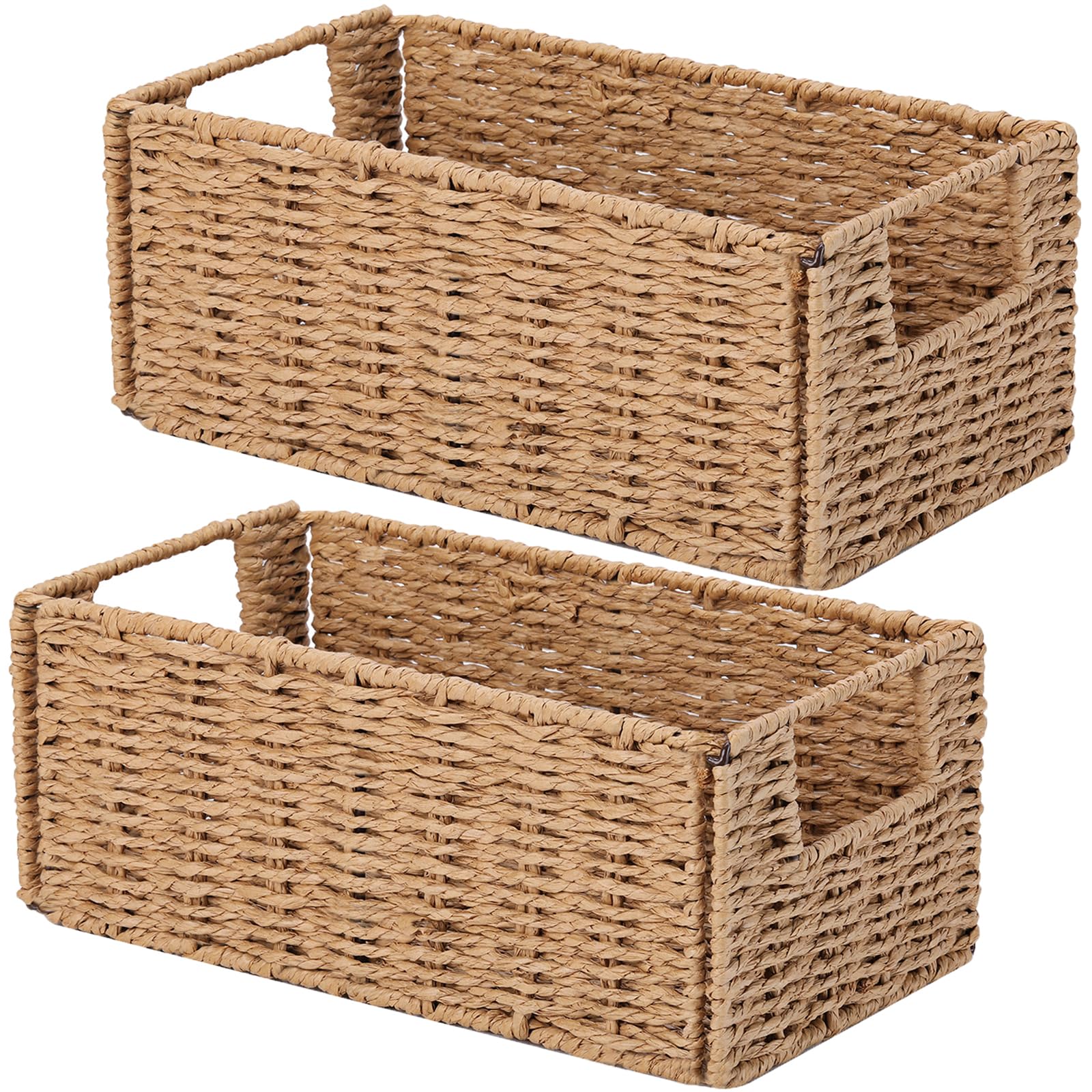 Vagusicc Set of 2 Hand-Woven Wicker Storage Baskets - Natural Foldable Paper Rope Organizer Bins for Shelves, Bathroom, Living Room & Bedroom | Perfect for Toilet Paper Storage, Home Organization & Decorative Storage Solutions