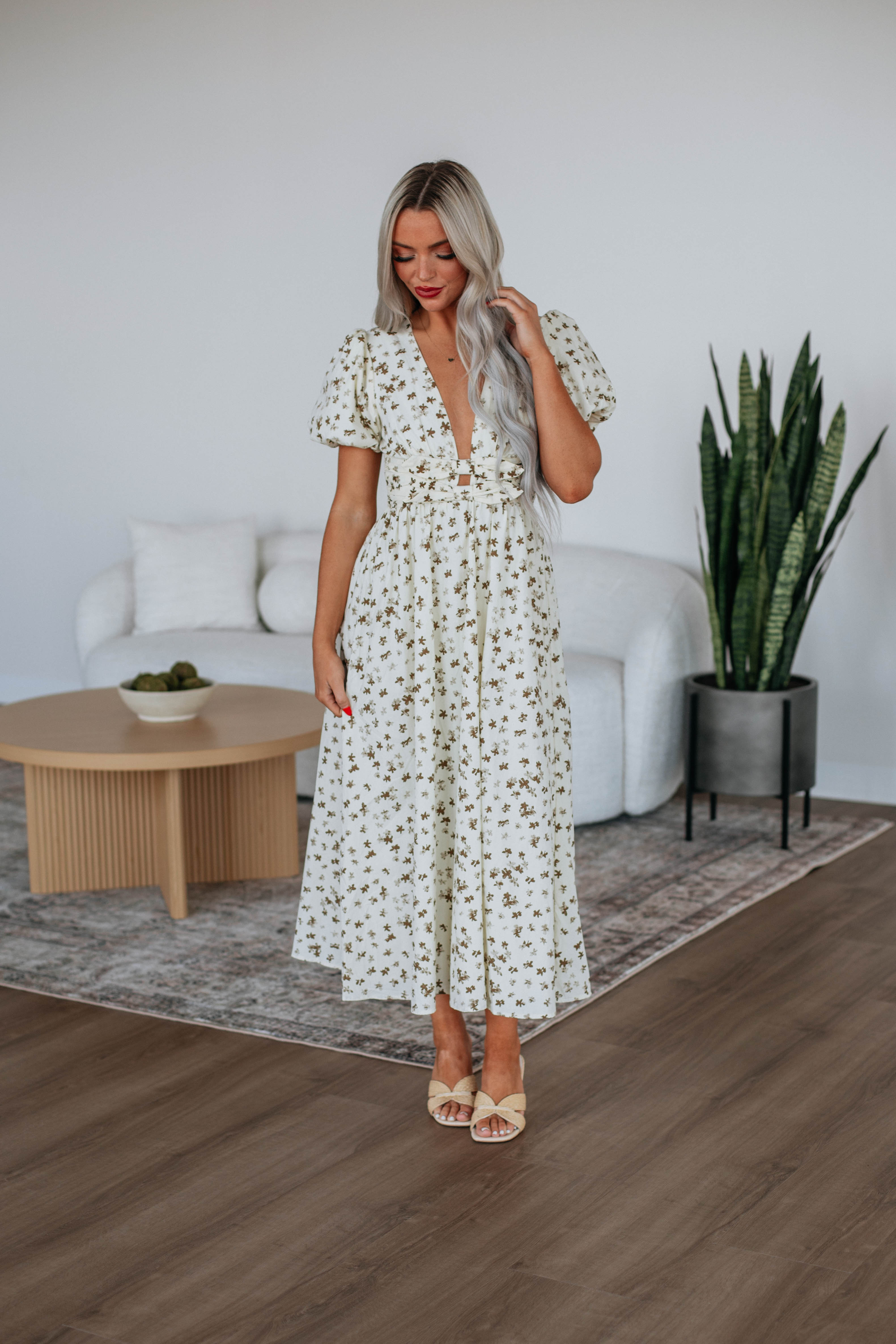 Ciana Floral Print Summer Dress for Women - Elegant Flowy Maxi Dress with V-Neck & Ruffle Sleeves - Perfect for Beach Vacations, Weddings & Date Nights