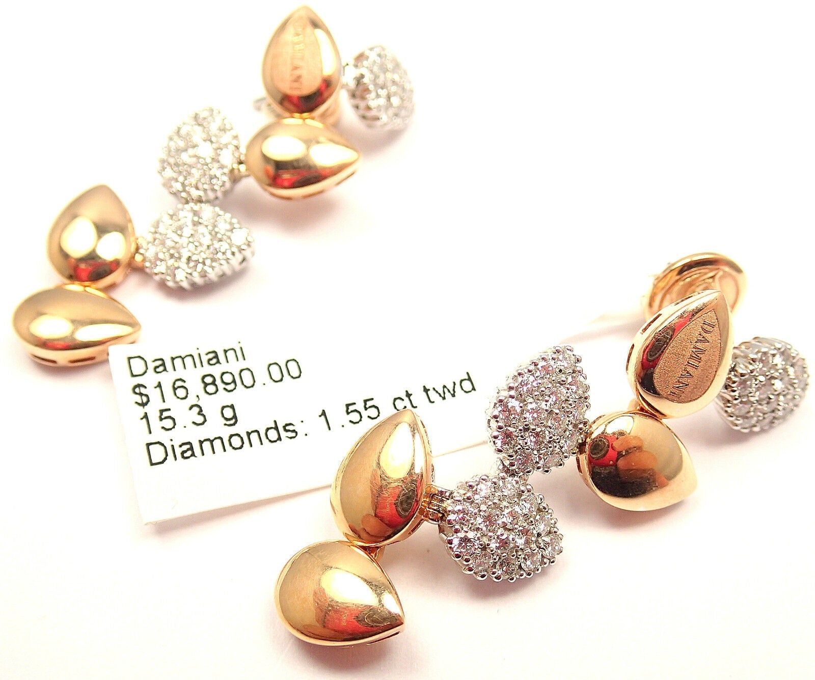 Authentic Damiani Antera 18K Yellow & White Gold Diamond Stud Earrings for Women - Luxury Jewelry Gift for Anniversary, Wedding & Special Occasions