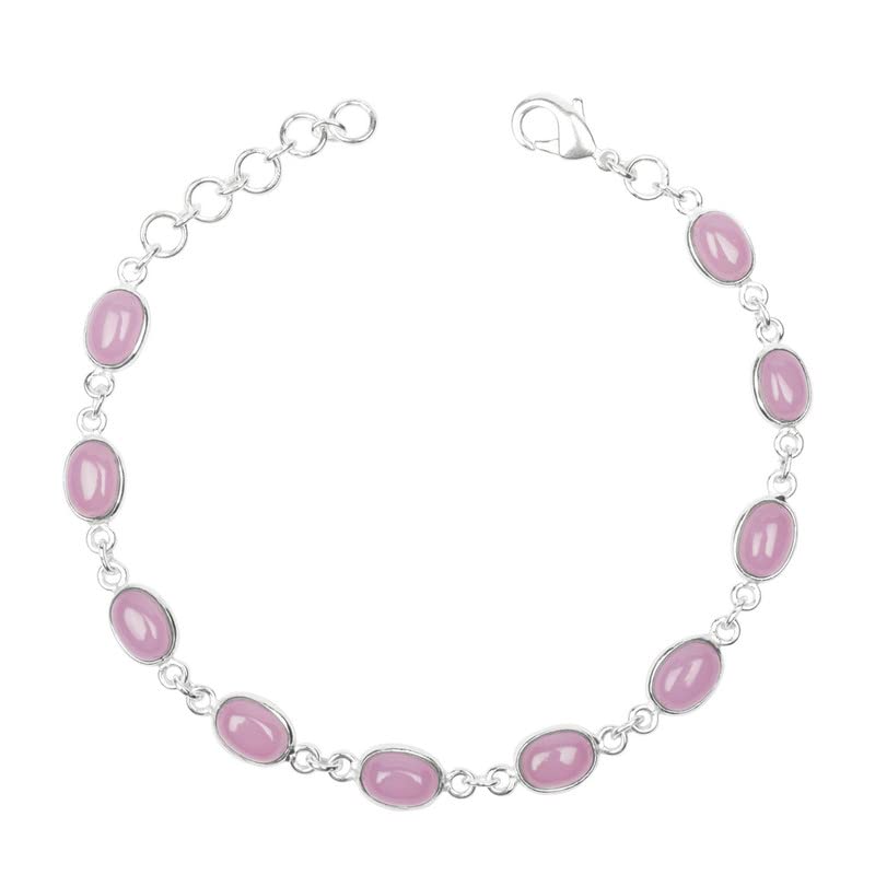 Rose Quartz Bracelet for Women - Adjustable Link Bracelet with Silver Overlay & Pink Gemstone | Handmade Bezel Jewelry | Spiritual Healing, Meditation & Positive Energy | Perfect Birthday, Christmas Gift for Her
