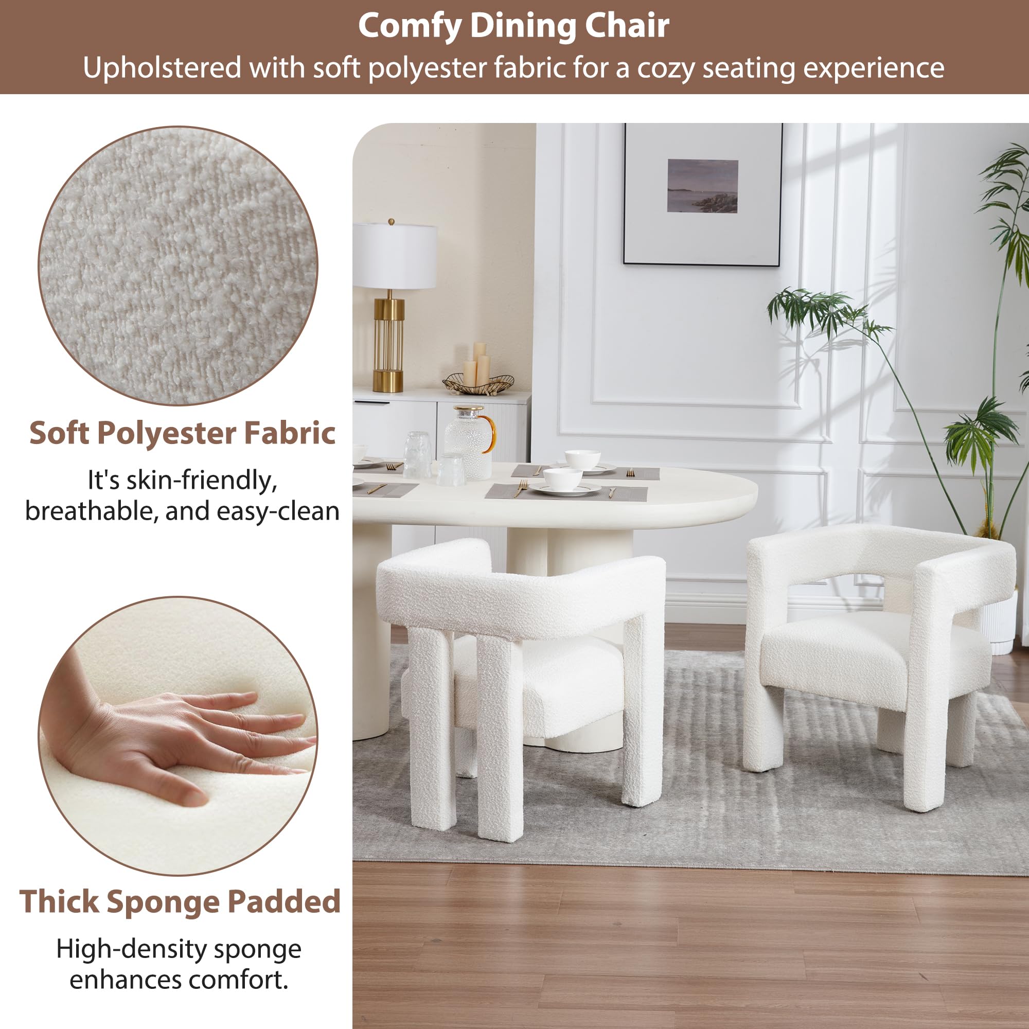GNIXUU Modern Dining Chairs Set of 4 - Upholstered Barrel Accent Chairs with Armrests, Comfortable Kitchen & Living Room Side Chairs, Beige Fabric Lounge Seating - Perfect for Home Dining, Office Reception & Guest Room Decor
