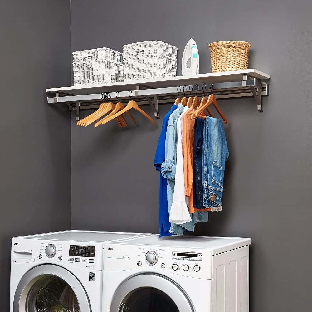 Elegant White Metal Floating Shelves for Laundry Room Organization - 32