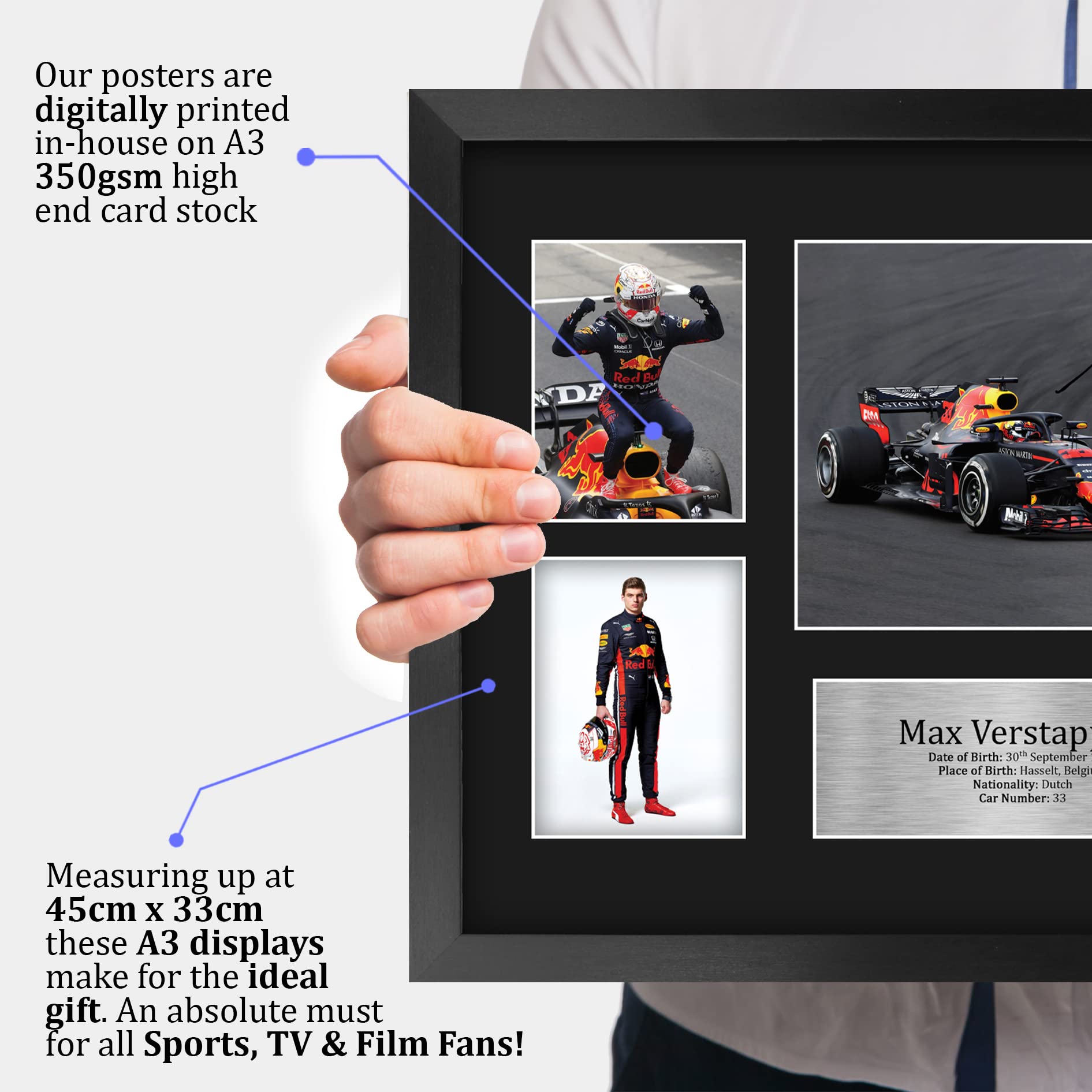 Max Verstappen 16x12 Inch (A3) Framed Signed Autograph Display - Perfect Gift for F1 Racing Fans | Formula 1 Memorabilia for Home, Office & Man Cave Decor