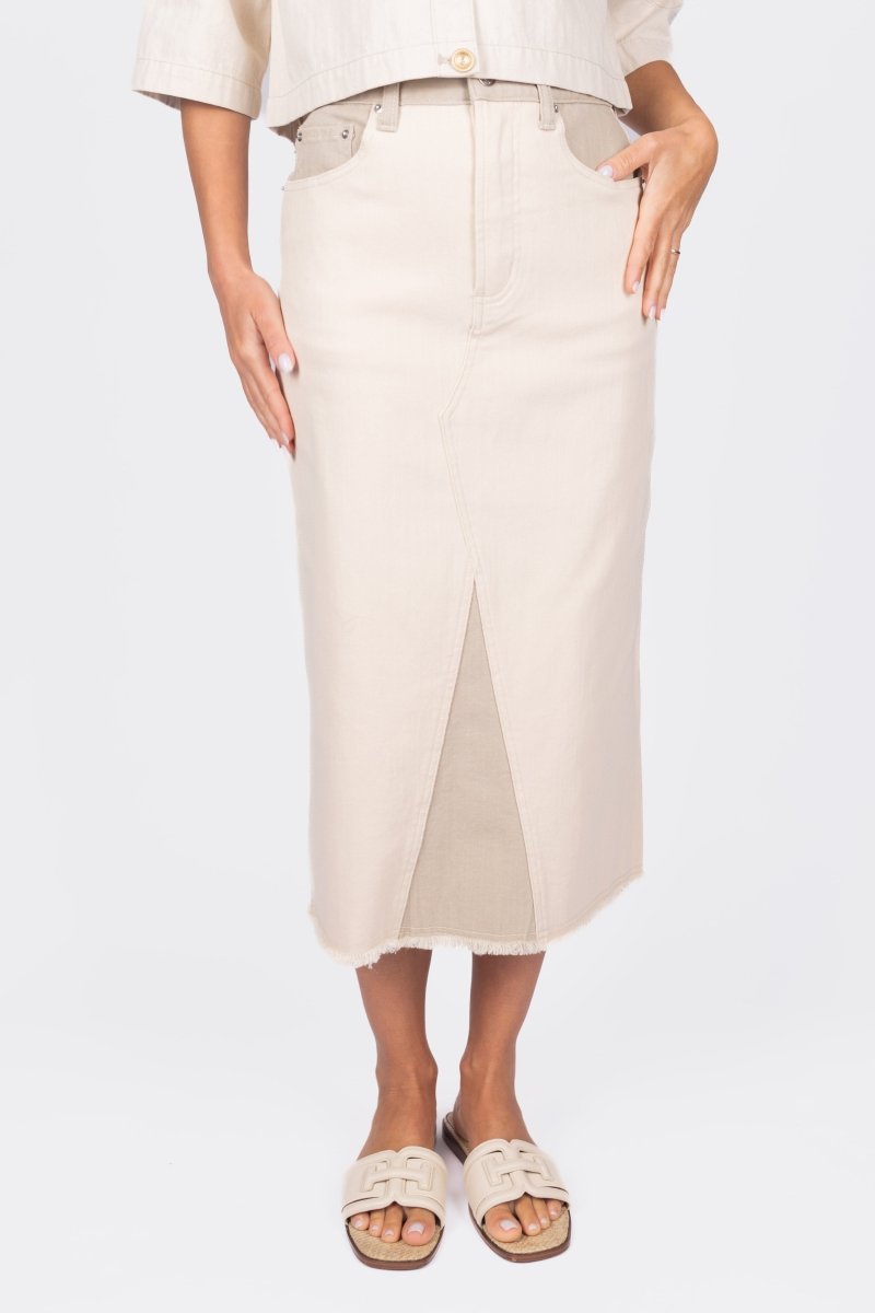 MELINA SKIRT Women's A-Line Midi Skirt in Beige - Elegant Casual & Office Wear for Spring Summer Outfits
