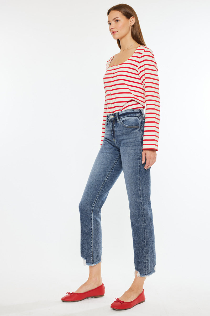 Kathrine Essentials High Rise Slim Straight Leg Jeans for Women - Stretchy Denim Pants with Comfort Fit - Perfect for Casual Wear, Office & Everyday Outfits