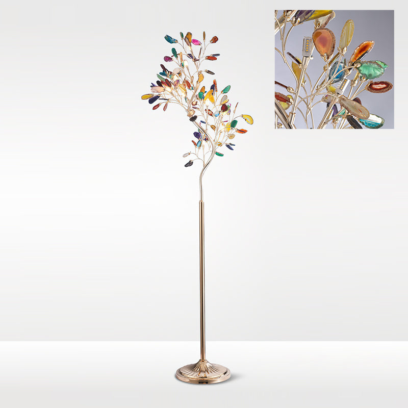 Modern Agate Floor Lamp with Wood Base - Natural Stone Decor for Living Room, Bedroom & Office - Warm Ambient Lighting for Home & Workspace