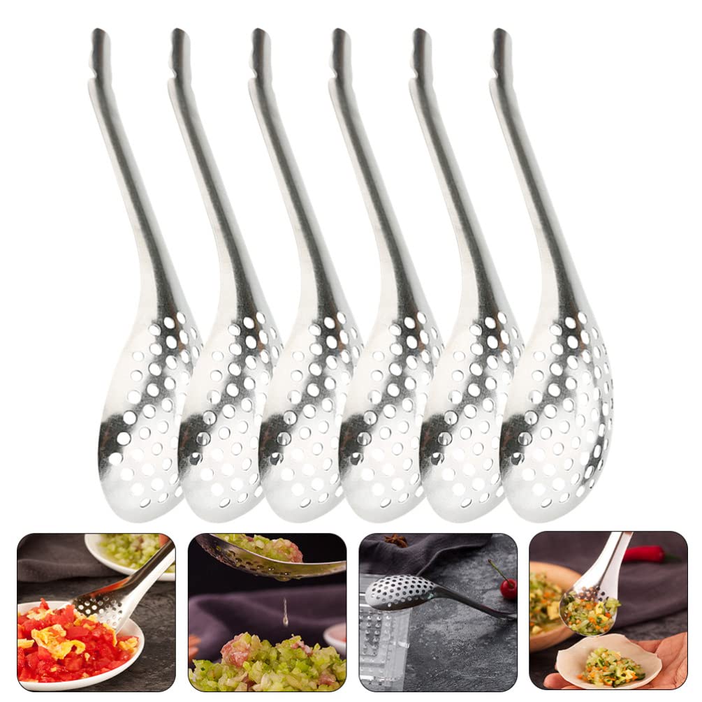 6-Piece Stainless Steel Slotted Spoons Set - Small Caviar Spoons for Kitchen, Spherification & Cooking | Perfect for Serving Caviar, Molecular Gastronomy & Home Cooking Accessories