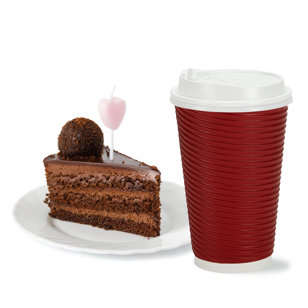 Nicole Home Collection 12 oz Double-Walled Insulated Ripple Paper Coffee Cups with Lids - Pack of 30, Maroon - Hot Beverage Travel Mug for Office, Picnics & Parties