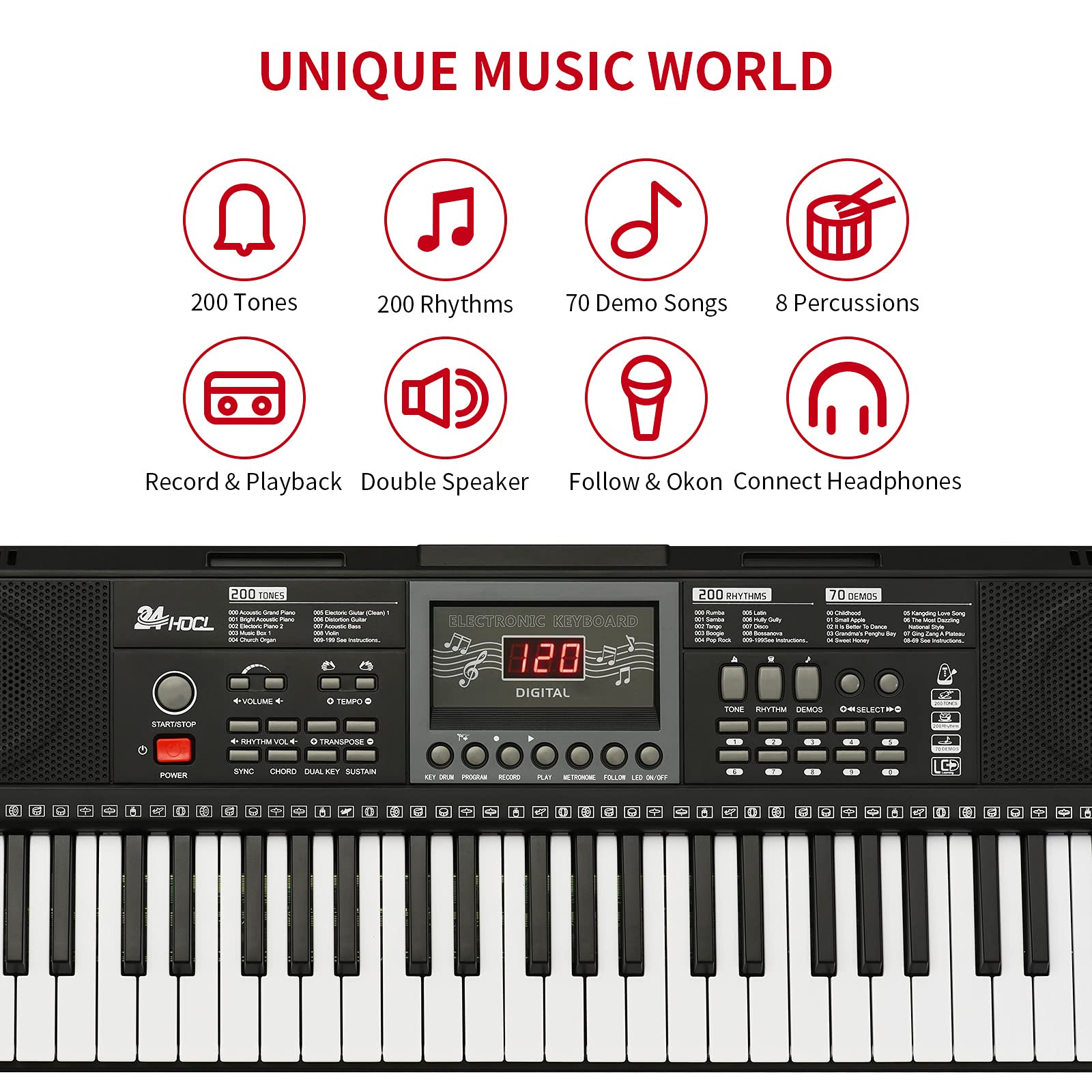 61-Key Electric Keyboard Piano for Beginners - Portable Digital Piano with Stand, Built-in Speakers, Microphone & Headphone Jack - Perfect for Home Practice, Music Lessons & Performances (Black)