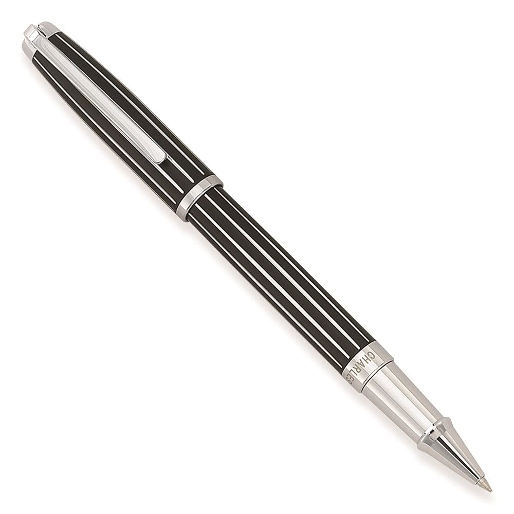 Premium Charles Hubert Black Striped Rollerball Pen - Smooth Writing Luxury Pen for Office, Business & Gifts (Elegant Diamond Pattern Design) - Perfect for Signing Documents, Note Taking & Professional Use