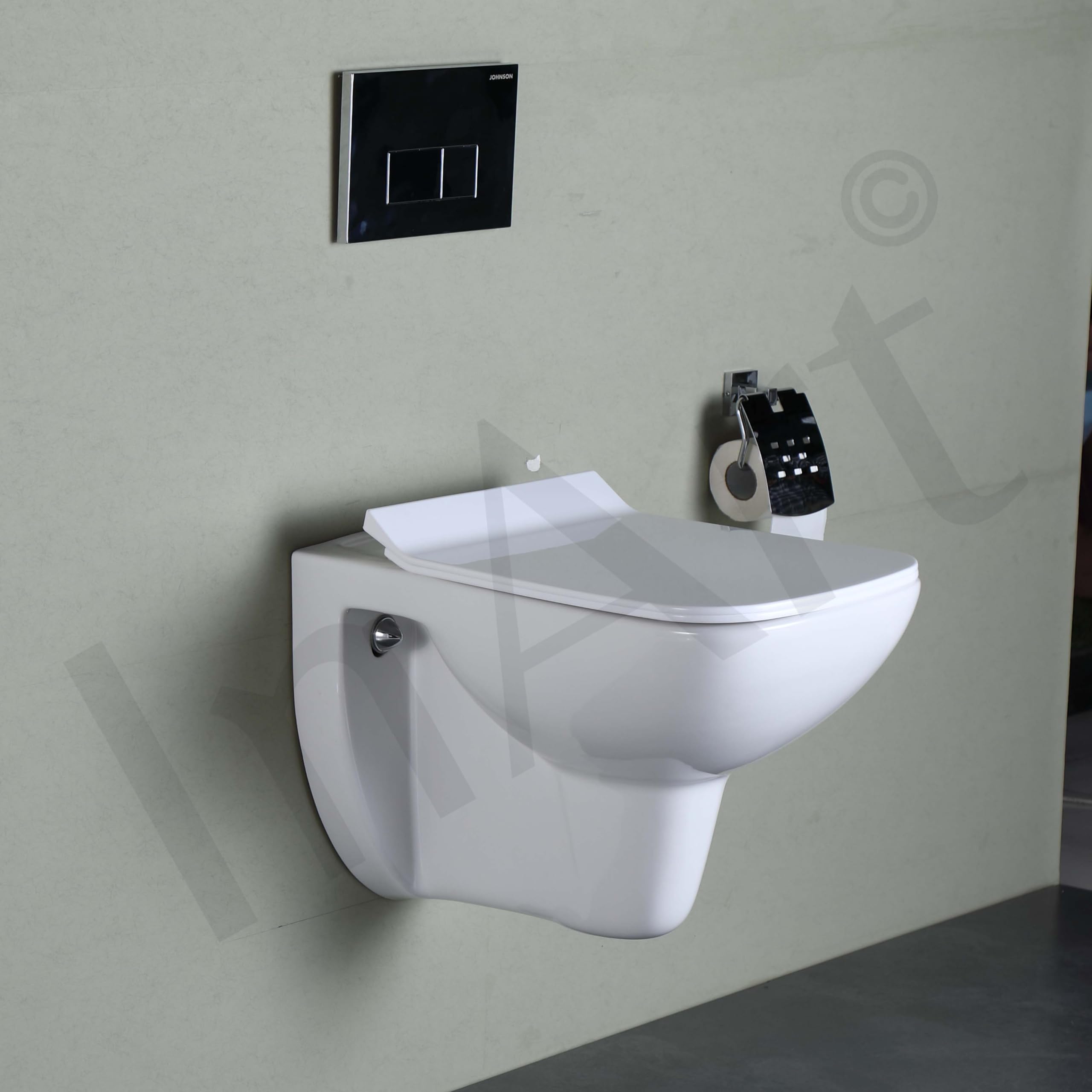 Premium White Ceramic Wall-Mounted Western Toilet with Soft Close Seat & Concealed Flush Tank - Modern Water Closet Commode with P-Trap - Perfect for Small Bathrooms, Luxury Homes & Space-Saving Designs