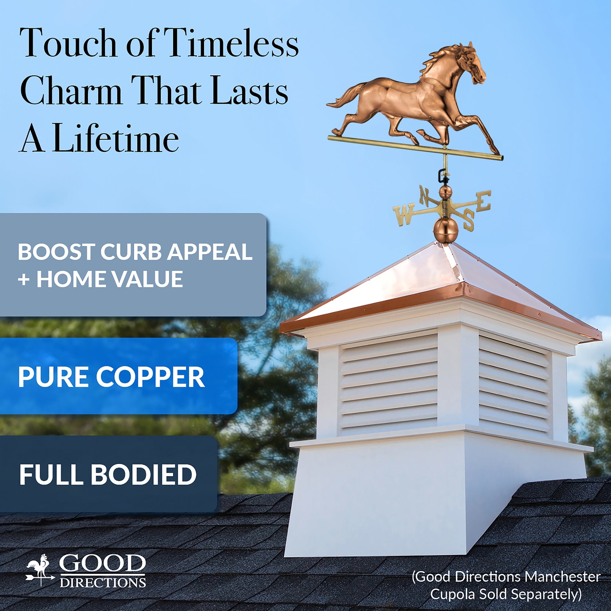 Vintage Copper Horse Weathervane for Roof - Rustic Farmhouse & Garden Decoration | Perfect for Barns, Sheds, and Outdoor Décor