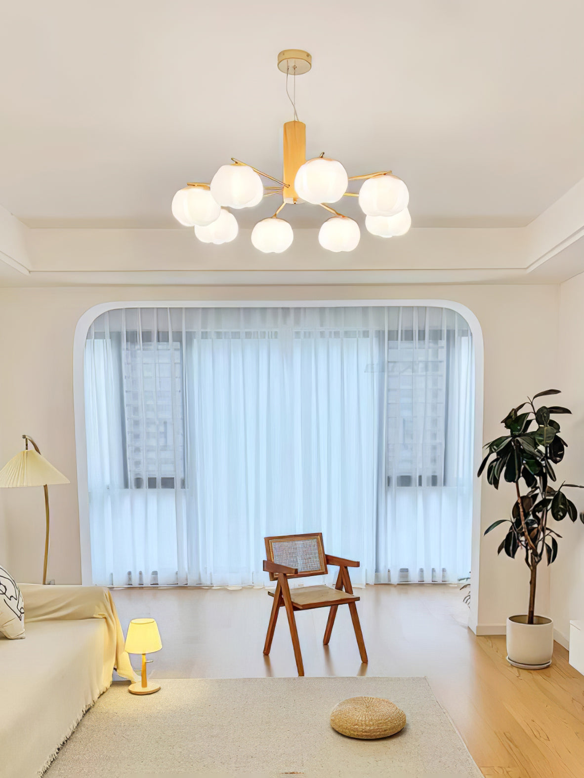 Handmade Cotton Ball Chandelier - Elegant Boho Home Decor for Bedroom, Nursery & Wedding | Soft Lighting Fixture with Natural Cotton Accents