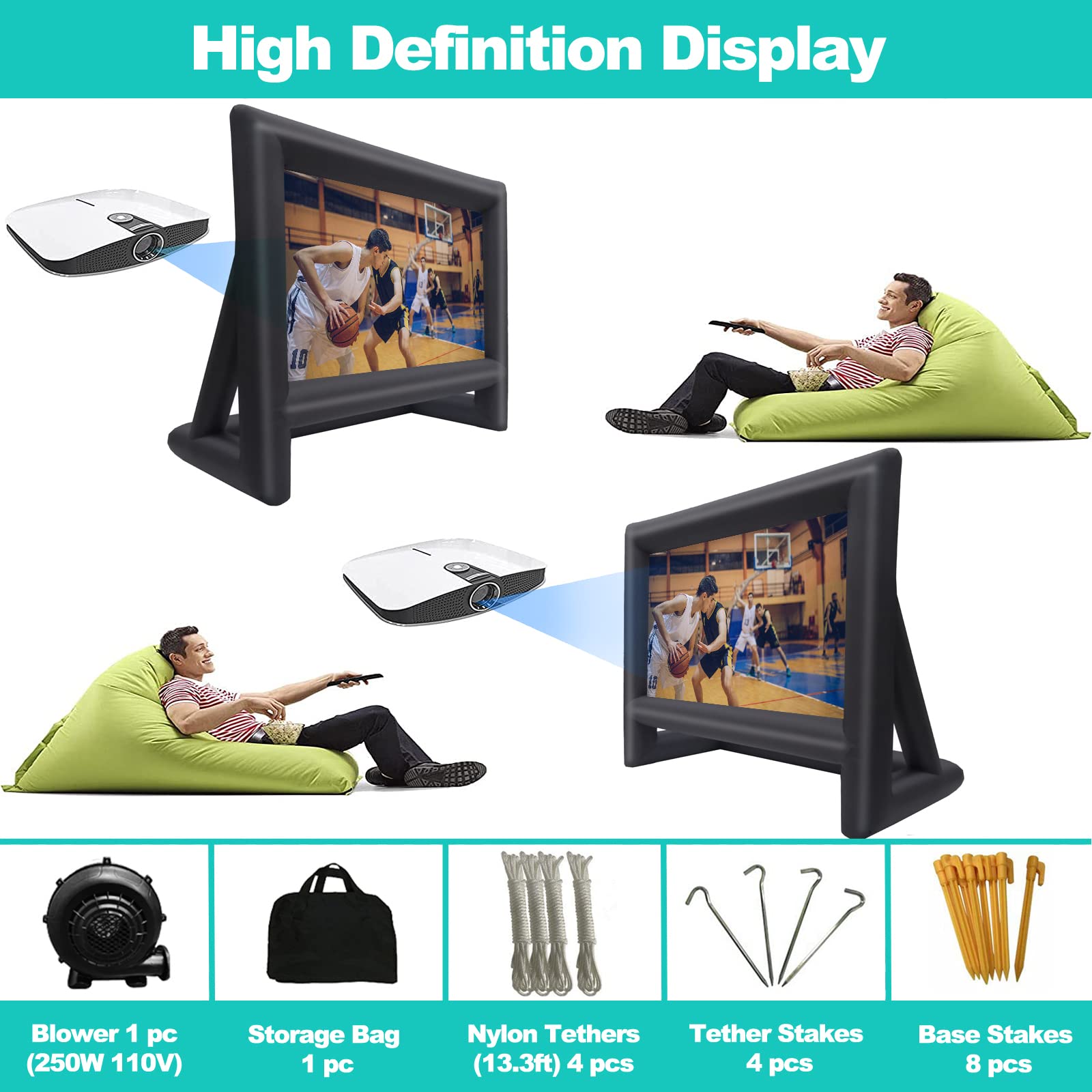 21ft Inflatable Outdoor Movie Screen - Portable Projection Screen for Home Theater, Backyard & Camping | Front/Rear Viewing | Includes Blower for Indoor & Outdoor Use | Perfect for Movie Nights, Parties & Events