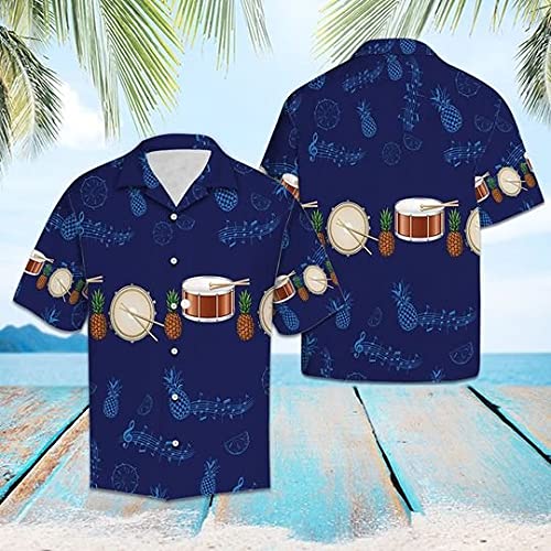 Men's Hawaiian Shirts with Pineapple Music Print - Tropical Short Sleeve Button Down Shirts for Summer Beach Vacation & Luau Party