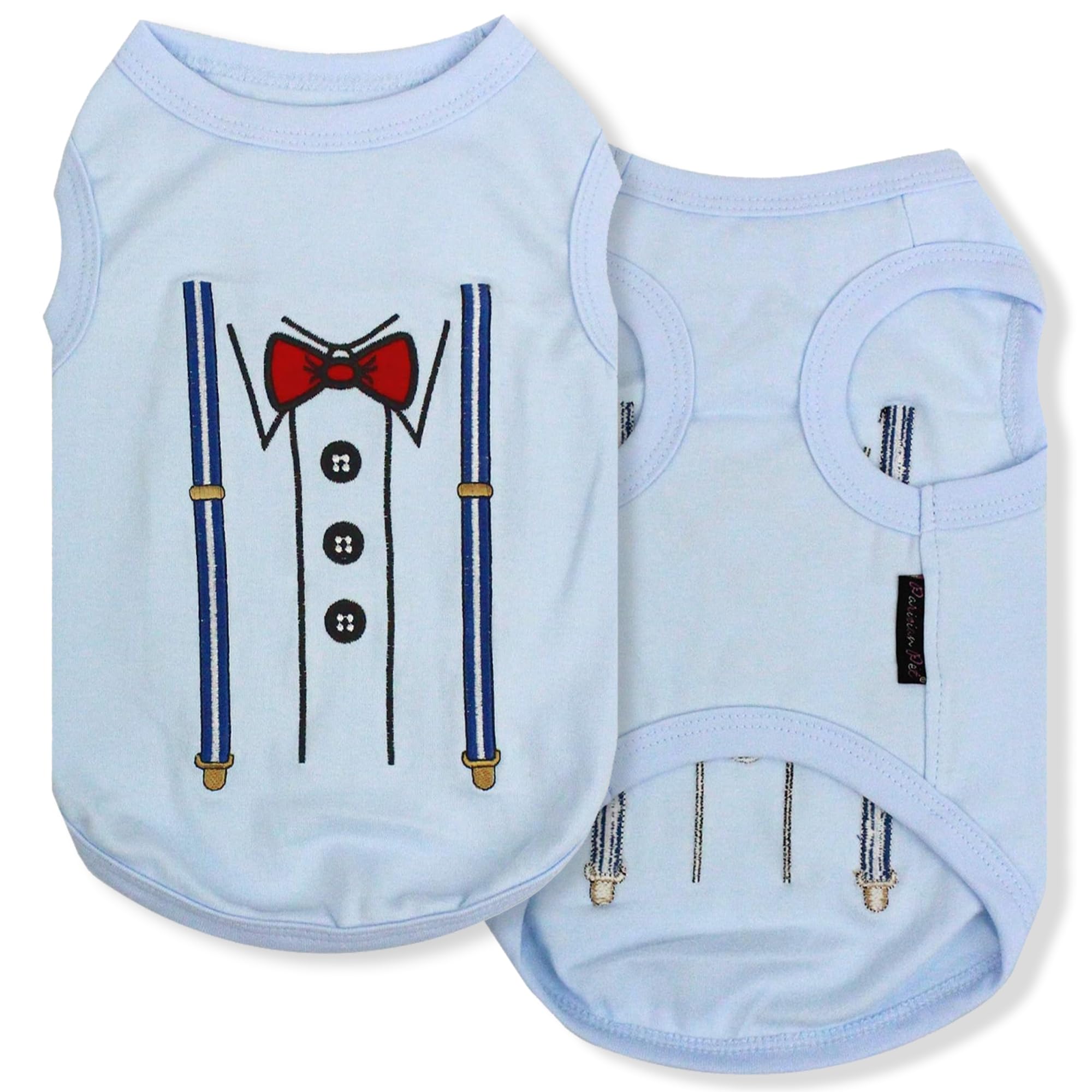 Parisian Pet Dog T-Shirt - Adjustable Suspenders Dog Tuxedo Shirt - Breathable Lightweight Sleeveless Tee for Small Dogs - Machine Washable Puppy Clothes - Perfect for Weddings, Parties & Photo Shoots
