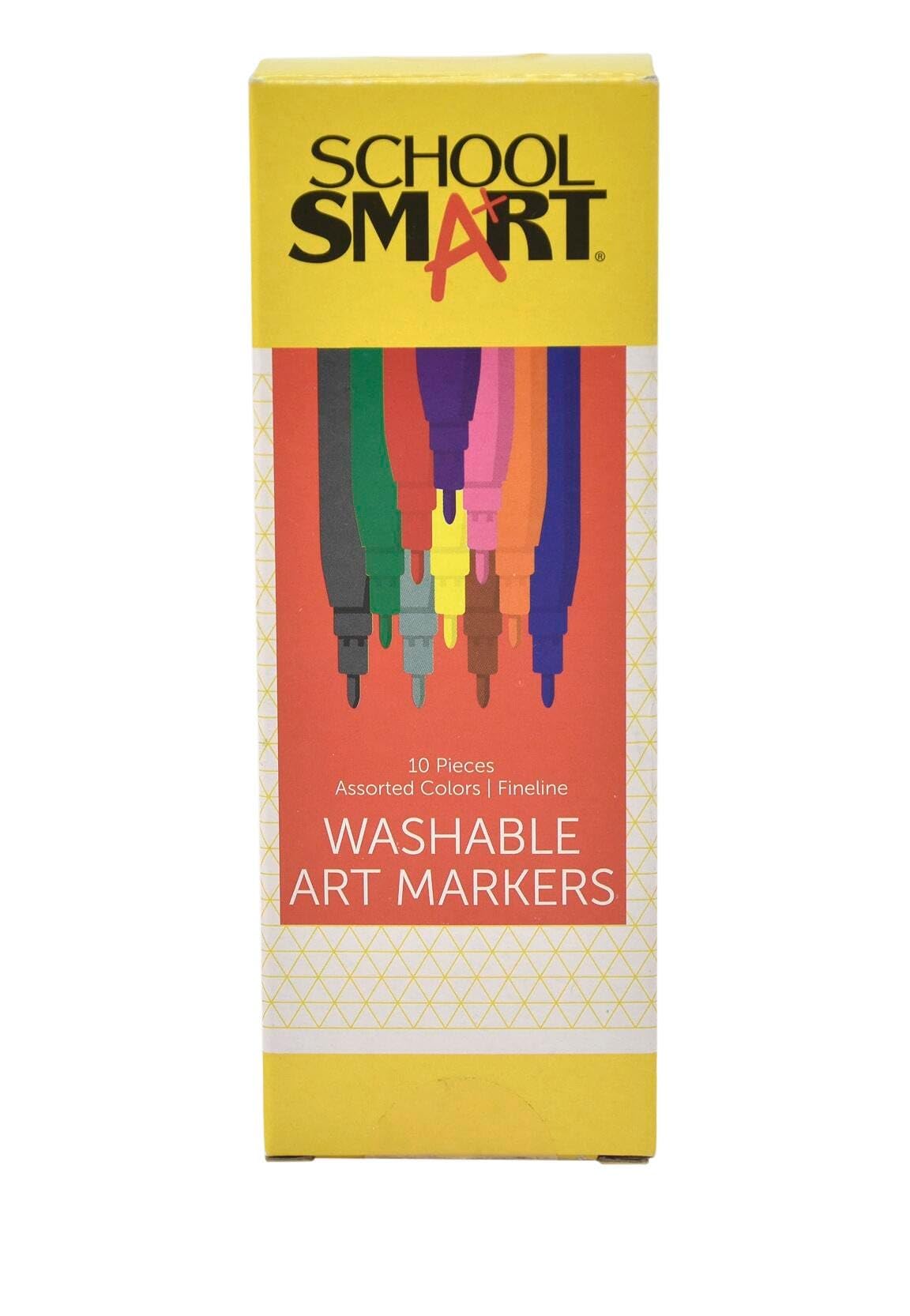 School Smart Fine Tip Washable Markers - 10 Pack Assorted Colors for Kids Classroom, Home Art Projects & Office Use | Non-Toxic, Vibrant Markers for Drawing, Coloring & Crafting