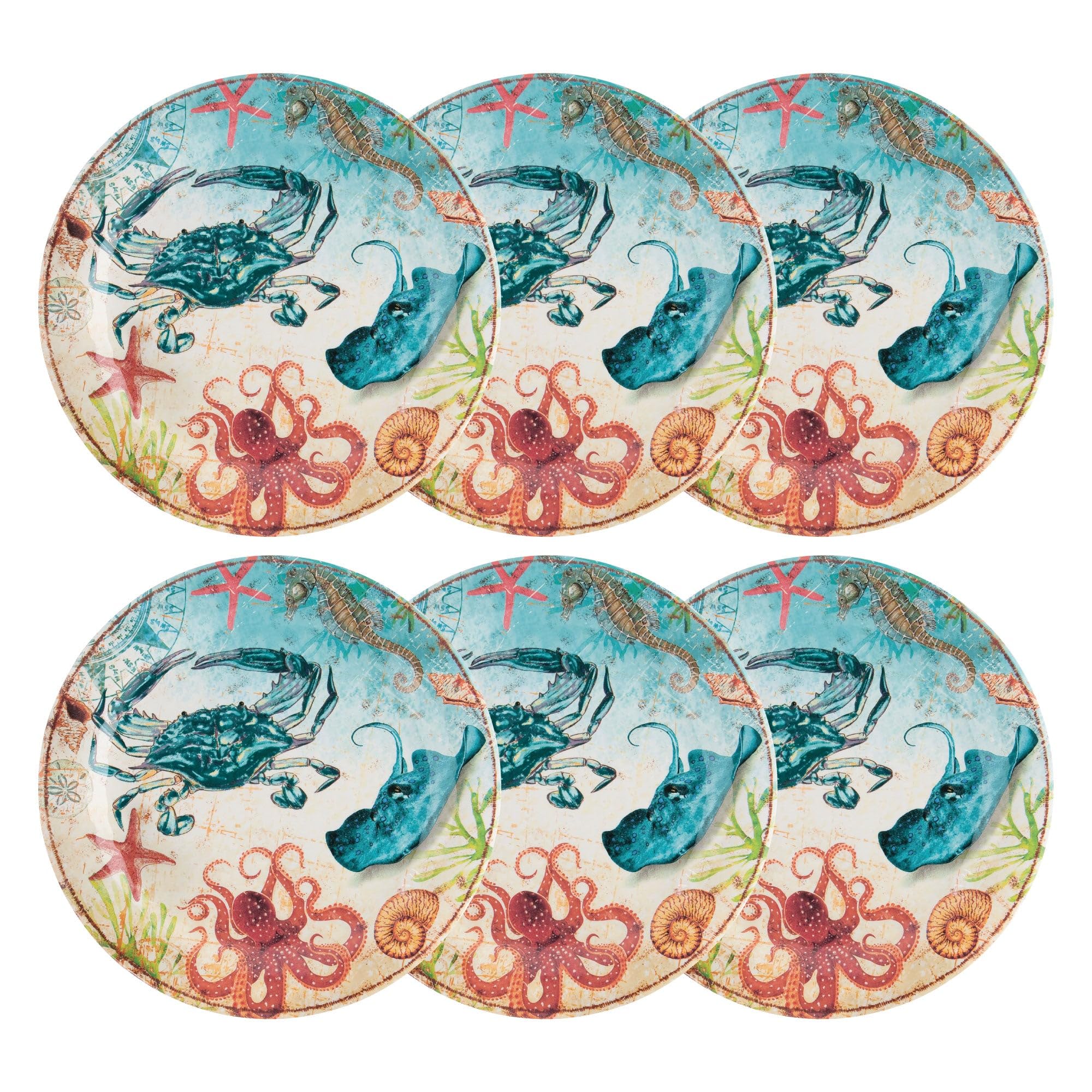 UPware 6-Pack BPA-Free Melamine Dinner Plates, 11 Inch - Dishwasher Safe for Pasta, Salad & Main Course (Crab)