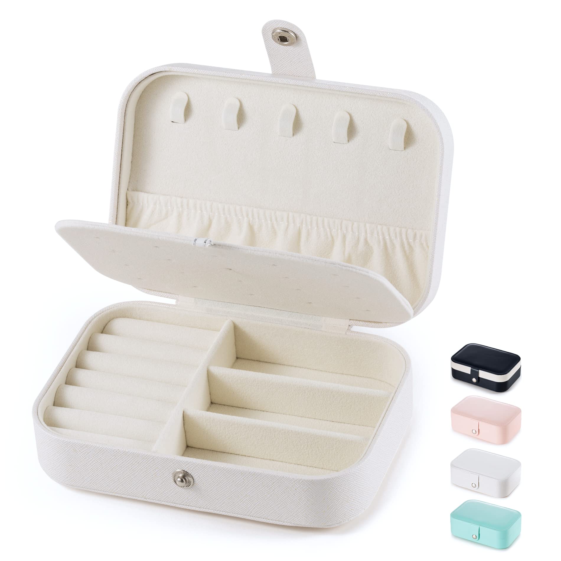 Elegant PU Leather Travel Jewelry Organizer Box - Double Layer Mini Jewelry Case for Earrings, Rings, Necklaces & Bracelets - Portable Jewelry Storage Gift for Women (White by TRODANCE) | Perfect for Travel, Home Organization & Gift Giving