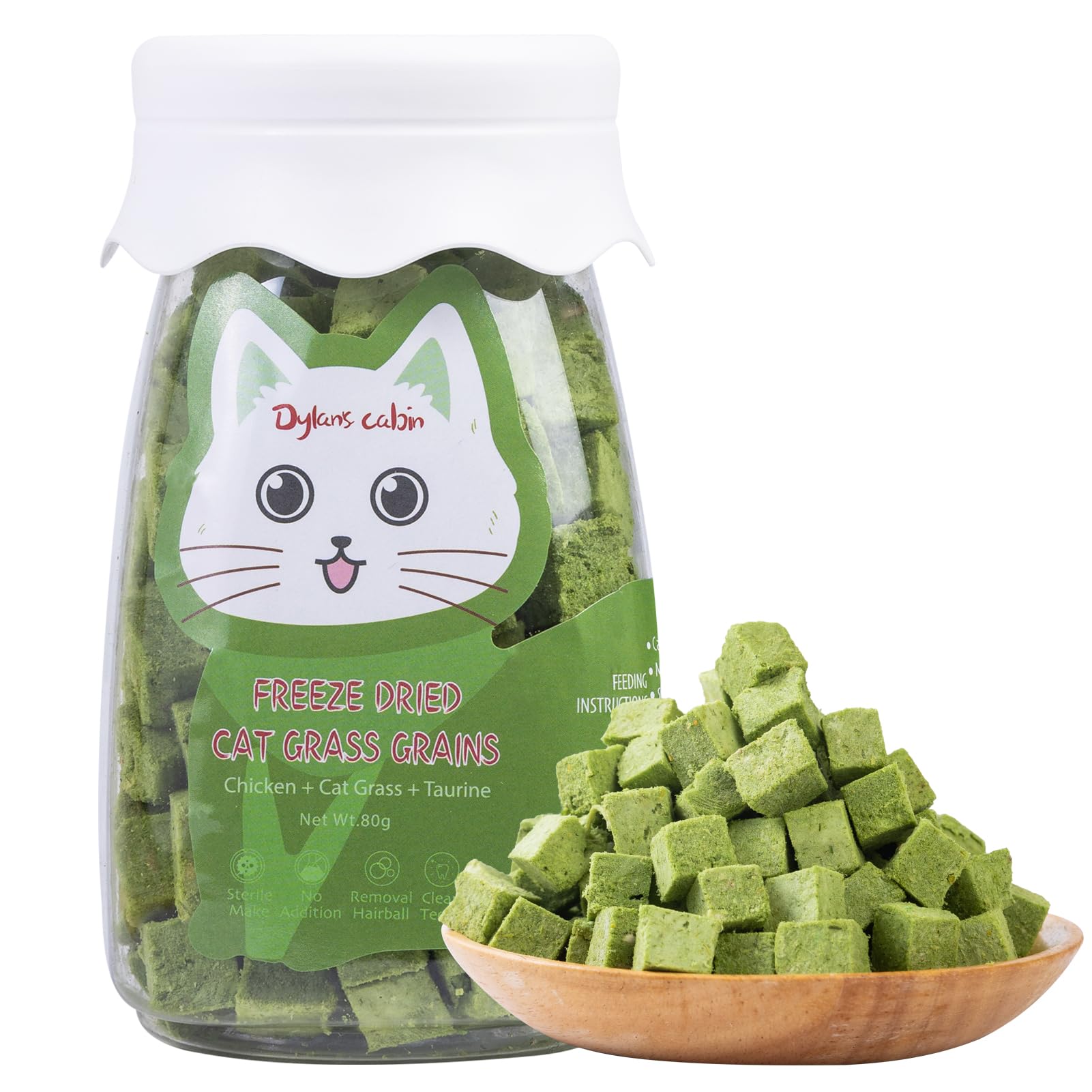 **Freeze Dried Cat Grass Treats for Kittens & Adult Cats - Natural Teething Chew Toy for Teeth Cleaning & Hairball Relief (80g) - Perfect for Indoor Cats & Digestive Health**