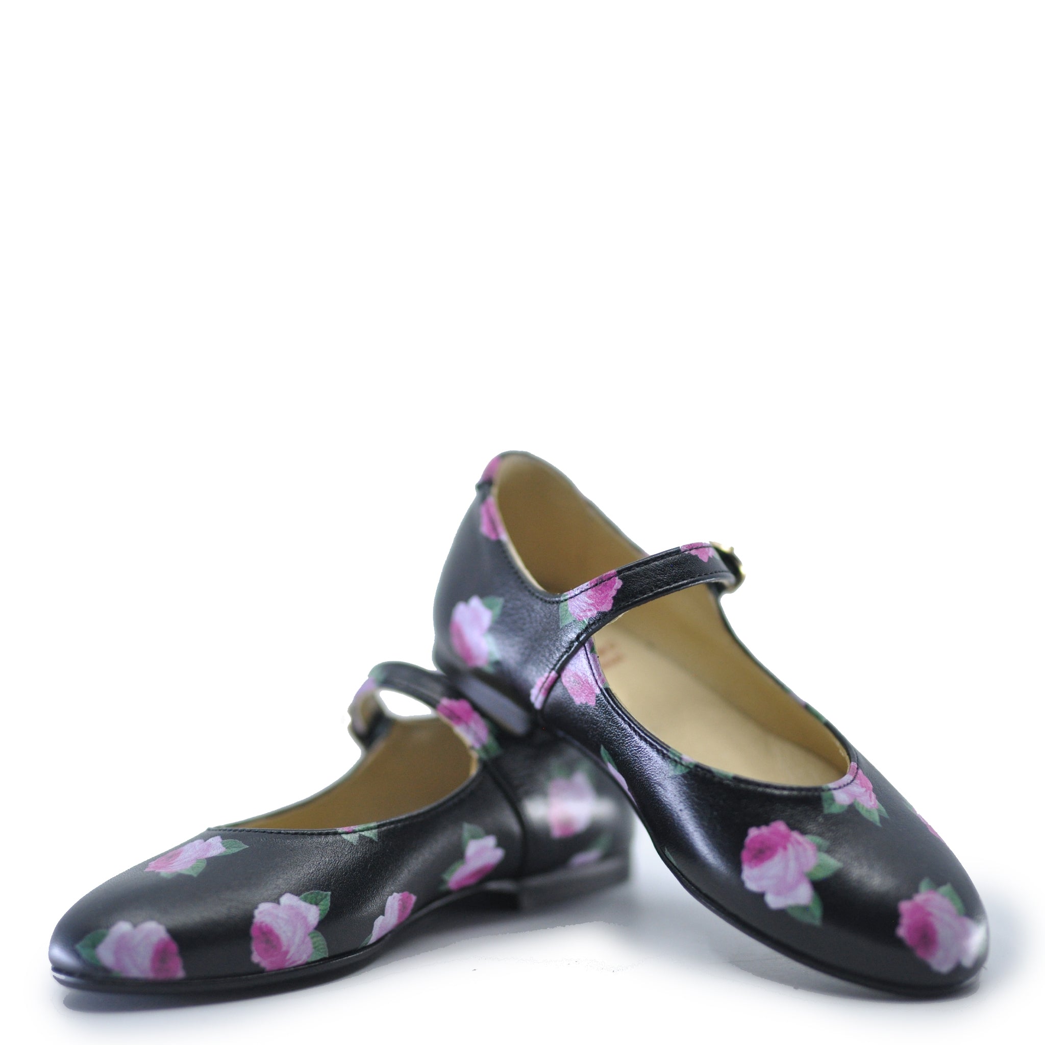 Blublonc Flower Printed Leather Buckle Mary Jane Shoes - Women's Vintage Style Floral Ballet Flats for Casual Wear & Office Outfits