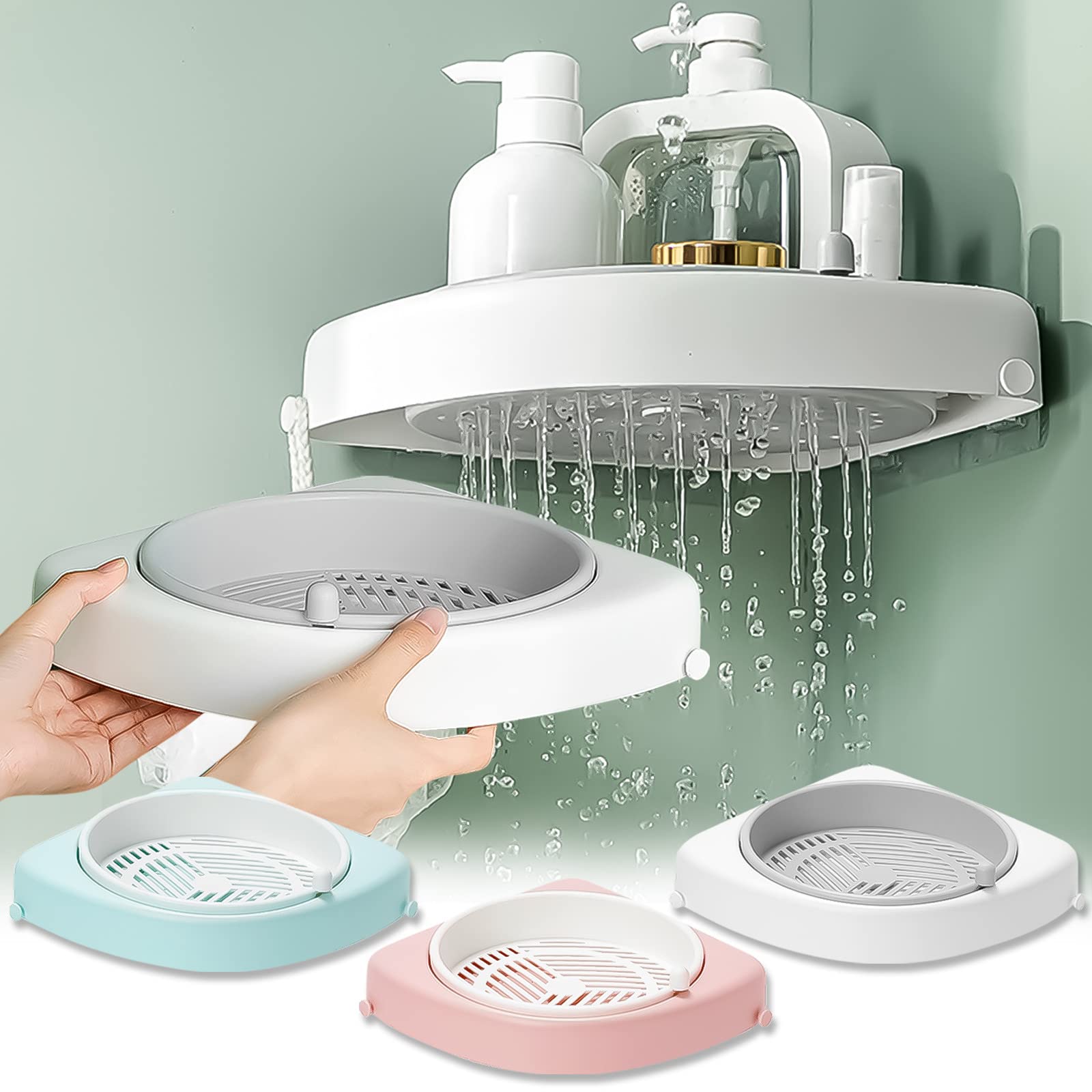 360° Rotatable Punch-Free Adhesive Shower Caddy - Non-Slip Bathroom Storage Shelf & Kitchen Spice Organizer - Perfect for Shower Corner, Toilet, and Pantry Organization