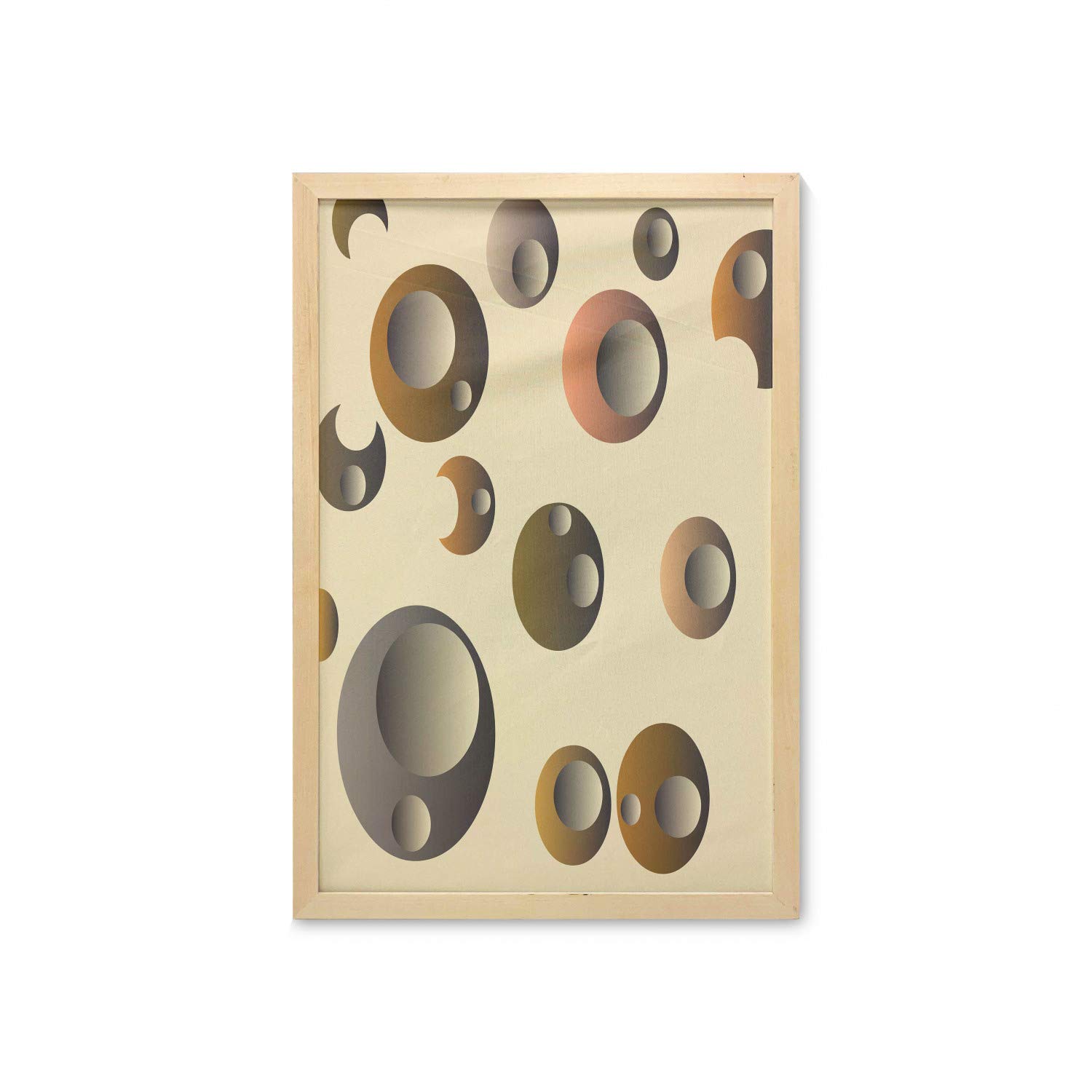 Ambesonne Retro Abstract Wall Art with Frame - Funky Bubbles Round Disc Design Printed Fabric Poster (23