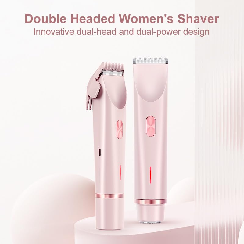 Women's Electric Dual Head Shaver - 2 in 1 Body & Facial Hair Remover, Wet & Dry Bikini Trimmer for Smooth Skin, Perfect for Travel, Gym & Daily Grooming Routine