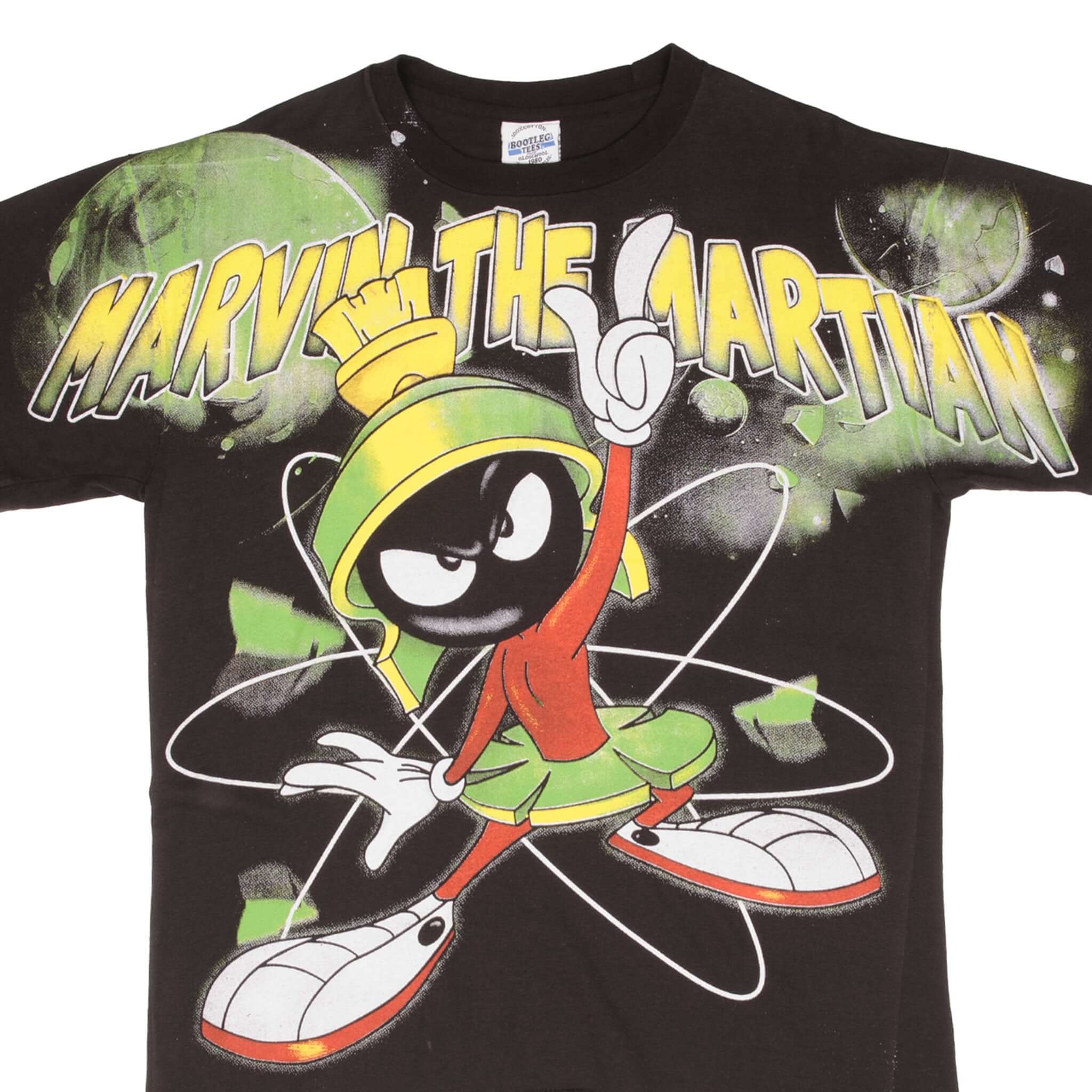 Vintage Bootleg All Over Print Marvin The Martian T-Shirt - Large Size - Single Stitch Cotton Tee for Casual Wear & Pop Culture Fans