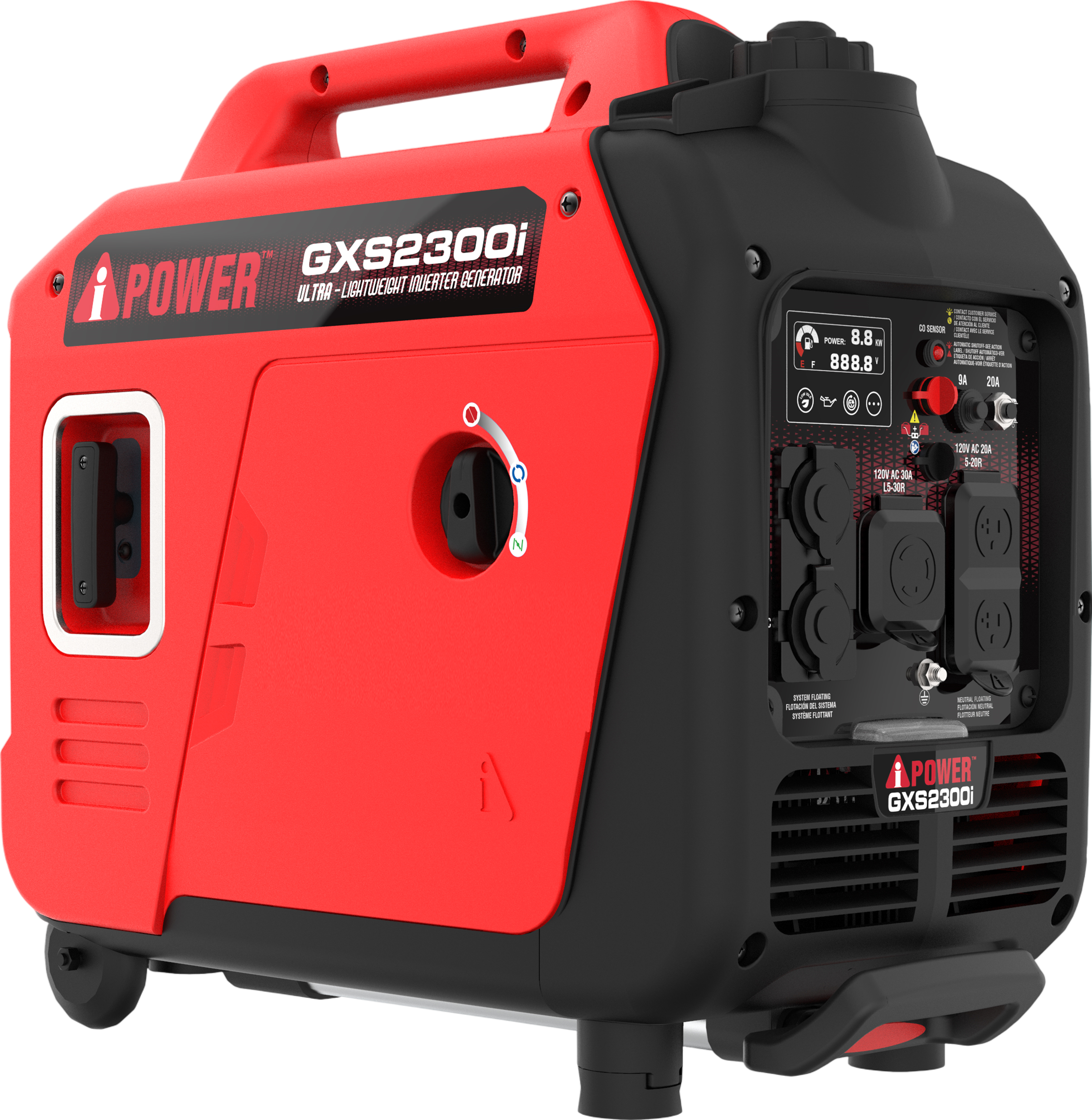 iPower GXS2300i 1800W/2300W Portable Inverter Generator - Gas Powered, Low THD, CO Alert - Perfect for Camping, RV Trips & Emergency Power Backup