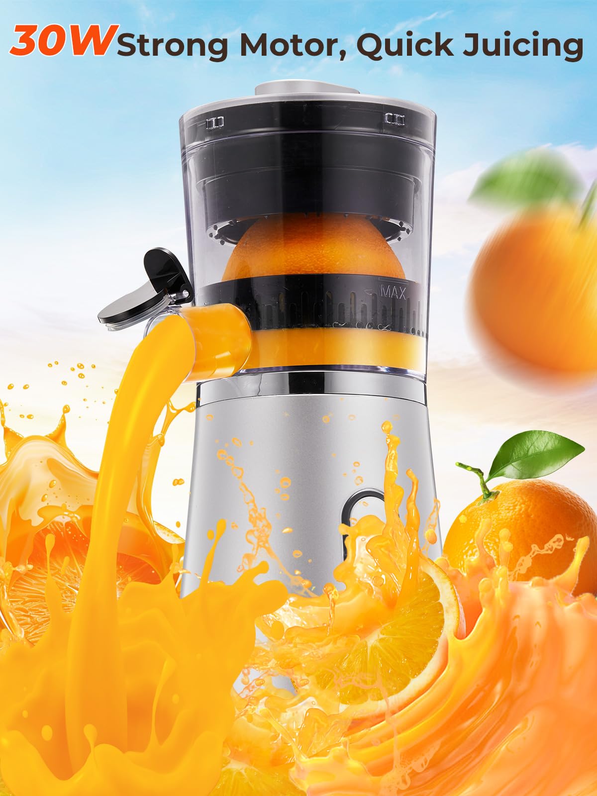 FOHERE Electric Citrus Juicer - Automatic Orange/Lemon Squeezer with Power Cord, One-Touch Operation, Easy to Clean, Portable Fruit Juicer for Home & Kitchen (Silver) - Perfect for Fresh Juice, Cocktails, and Healthy Breakfasts