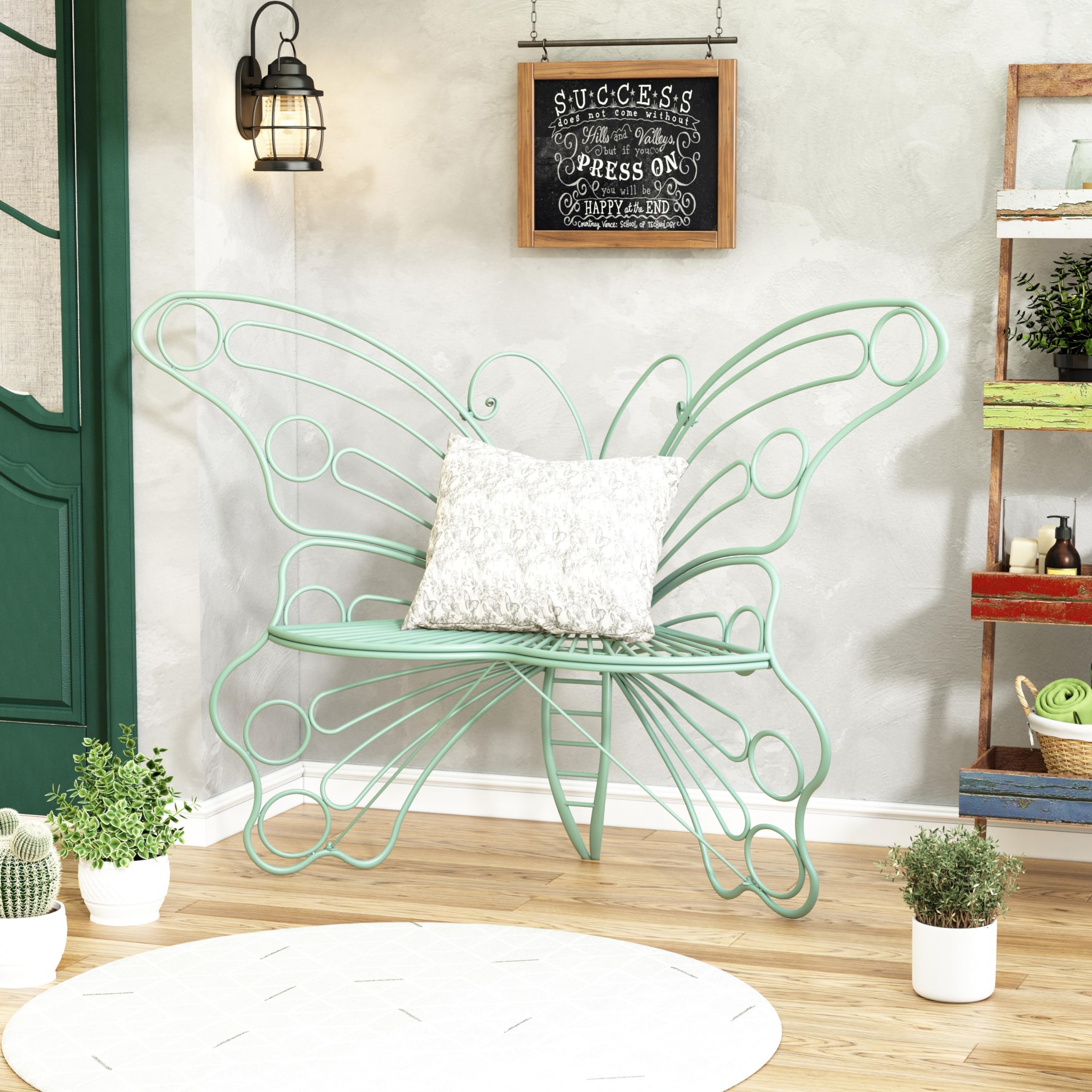 50 Inch Outdoor Garden Bench with Sturdy Iron Frame - Butterfly Design Patio Bench for Porch, Lawn, Yard & Backyard Decor | Perfect for Outdoor Seating, Relaxation & Garden Aesthetics