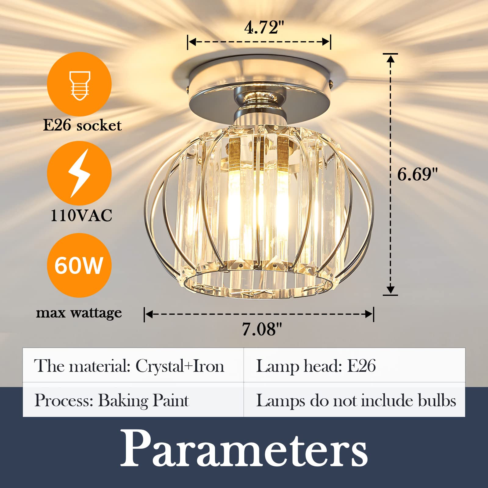 Modern Semi Flush Mount Ceiling Light Fixture - E26 Mini Crystal Chandelier in Chrome/Silver - Small Ceiling Lamp for Entryway, Bedroom, Bathroom, Hallway, Closet & Foyer - Perfect for Home Decor, Apartment Lighting & Interior Design