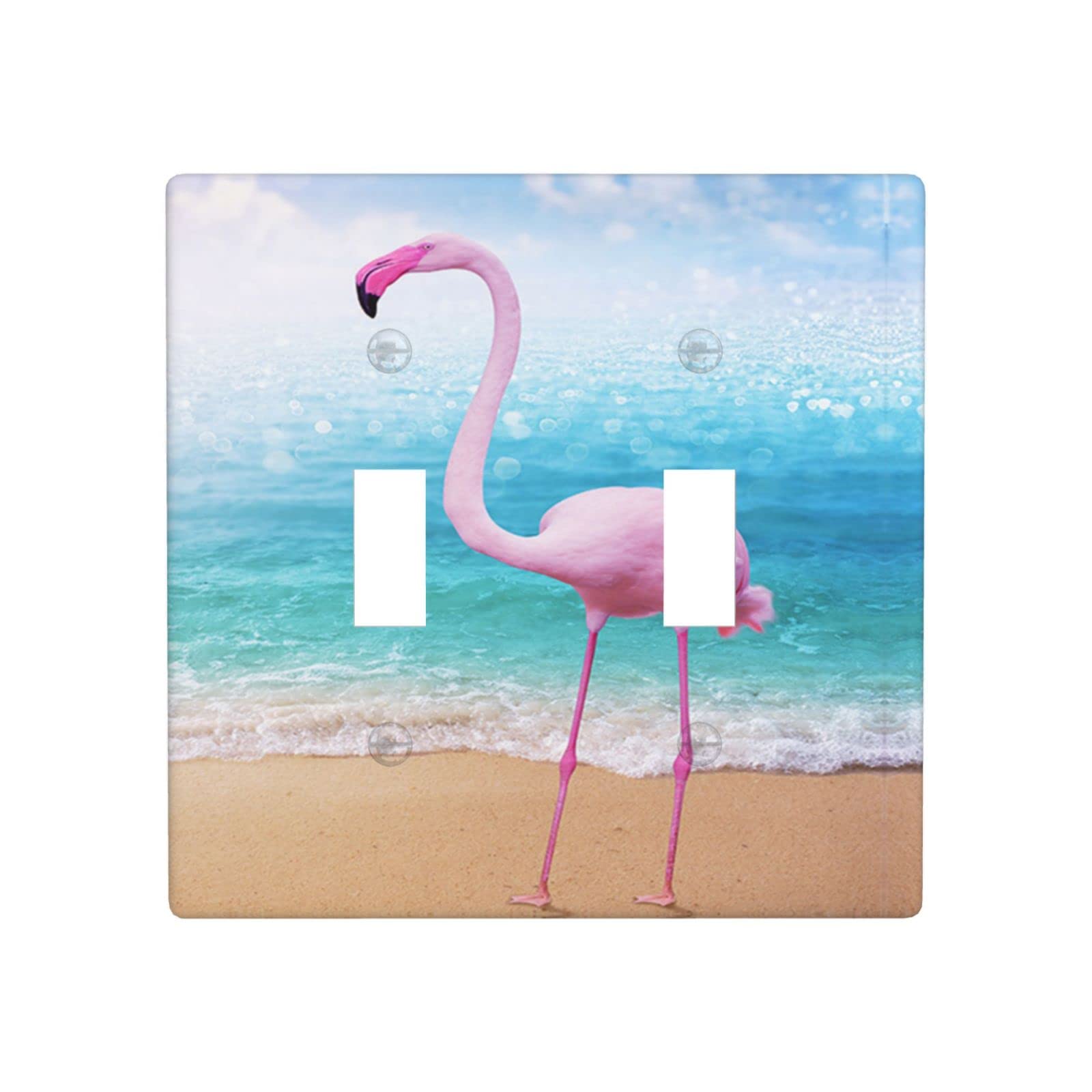 Flamingo Beach Ocean Sun Decor Light Switch Plate Cover - Double Gang Toggle Switch Wall Plate for Bathroom, Bedroom, Kitchen & Home Decor