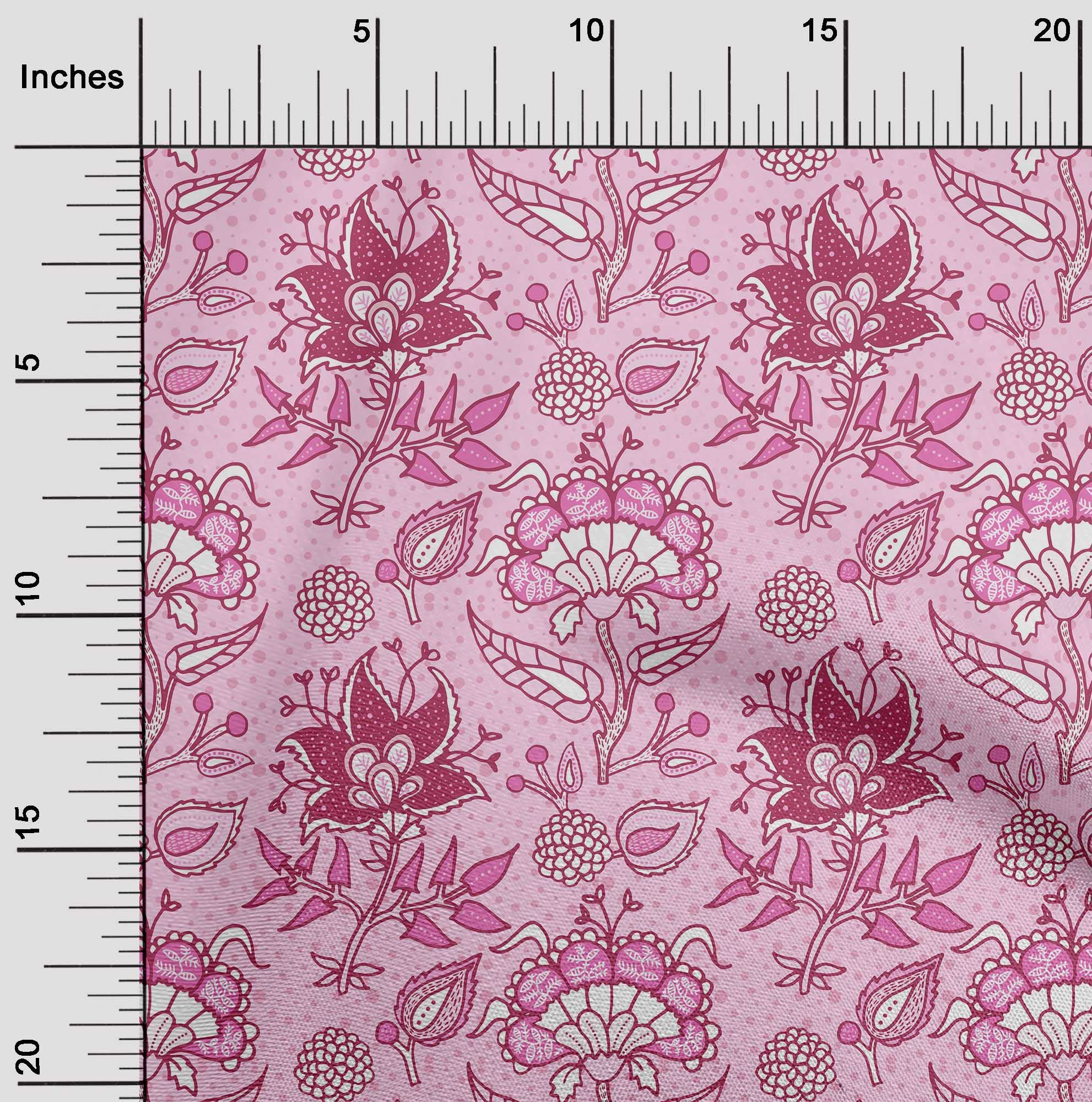 oneOone Cotton Jersey Light Pink Jacobean Floral Print Fabric by The Yard - 58 Inch Wide Soft Dress Material for DIY Clothing, Home Decor & Craft Projects