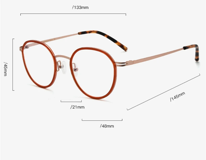 Aimee Unisex Full Rim Round Titanium Acetate Eyeglasses 6007 - Lightweight Durable Frame for Men & Women - Perfect for Reading, Working & Everyday Wear