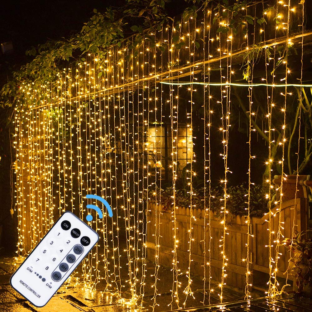 MAGGIFT 304 LED Fairy String Lights - 9.8 x 9.8 ft Plug-in Curtain Lights with Remote Control, 8 Lighting Modes, Warm White for Christmas, Wedding, Party & Home Decoration | Indoor & Outdoor Use for Bedroom, Window, Backdrop, Garden & Patio Decor