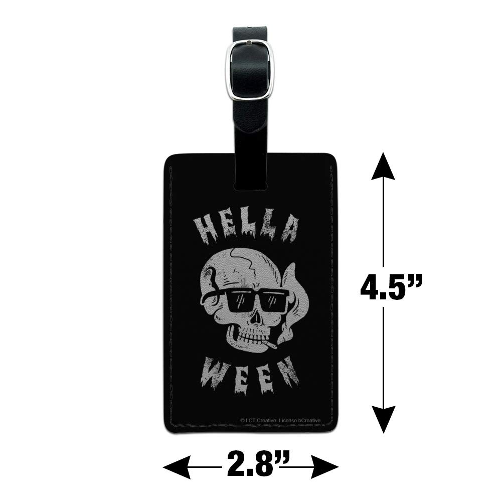 Halloween Skull Leather Luggage Tag - Gothic Rectangle ID Card Holder for Suitcases & Bags - Perfect for Halloween Travel & Spooky Themed Events
