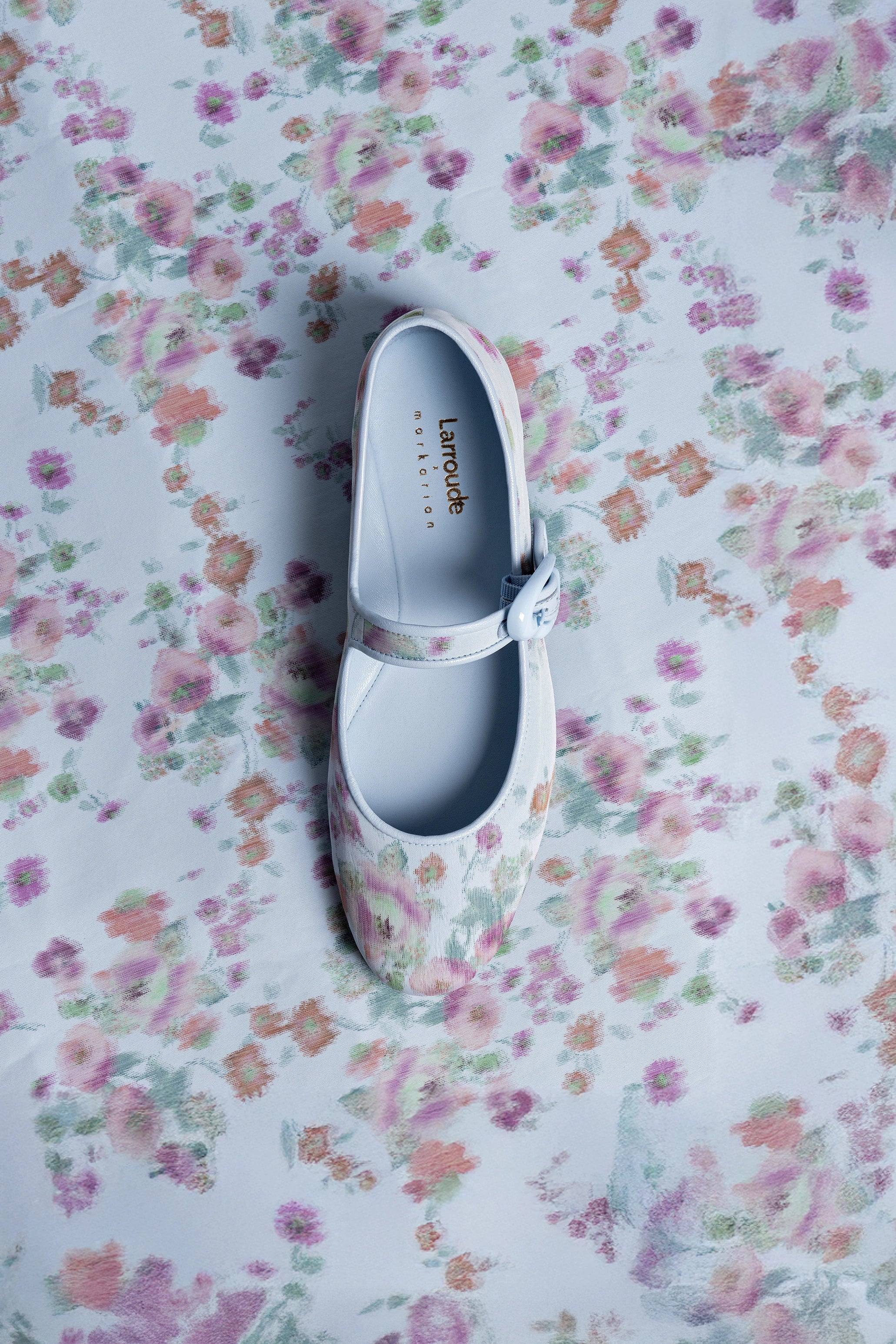 Larroudé x Markarian Verona Ballet Flats in Apple Blue Floral Ikat - Women's Comfortable Slip-On Shoes for Work, Travel & Casual Outings