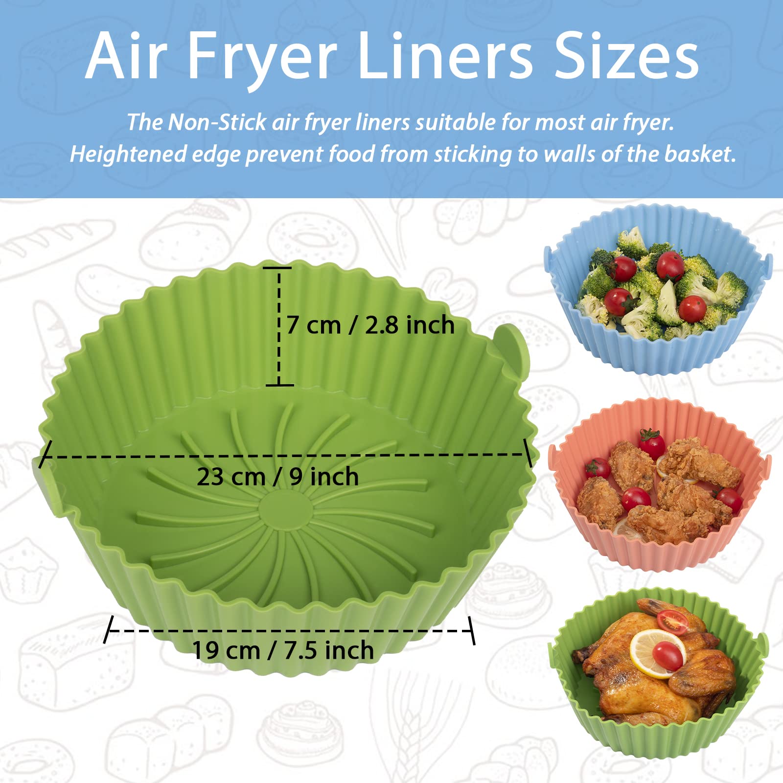 Non-Stick Reusable Silicone Air Fryer Liners - X-Large Green COSORI Air Fryer Basket Accessories for Healthy Cooking | Perfect for Roasting, Baking & Frying Chicken, Vegetables & More
