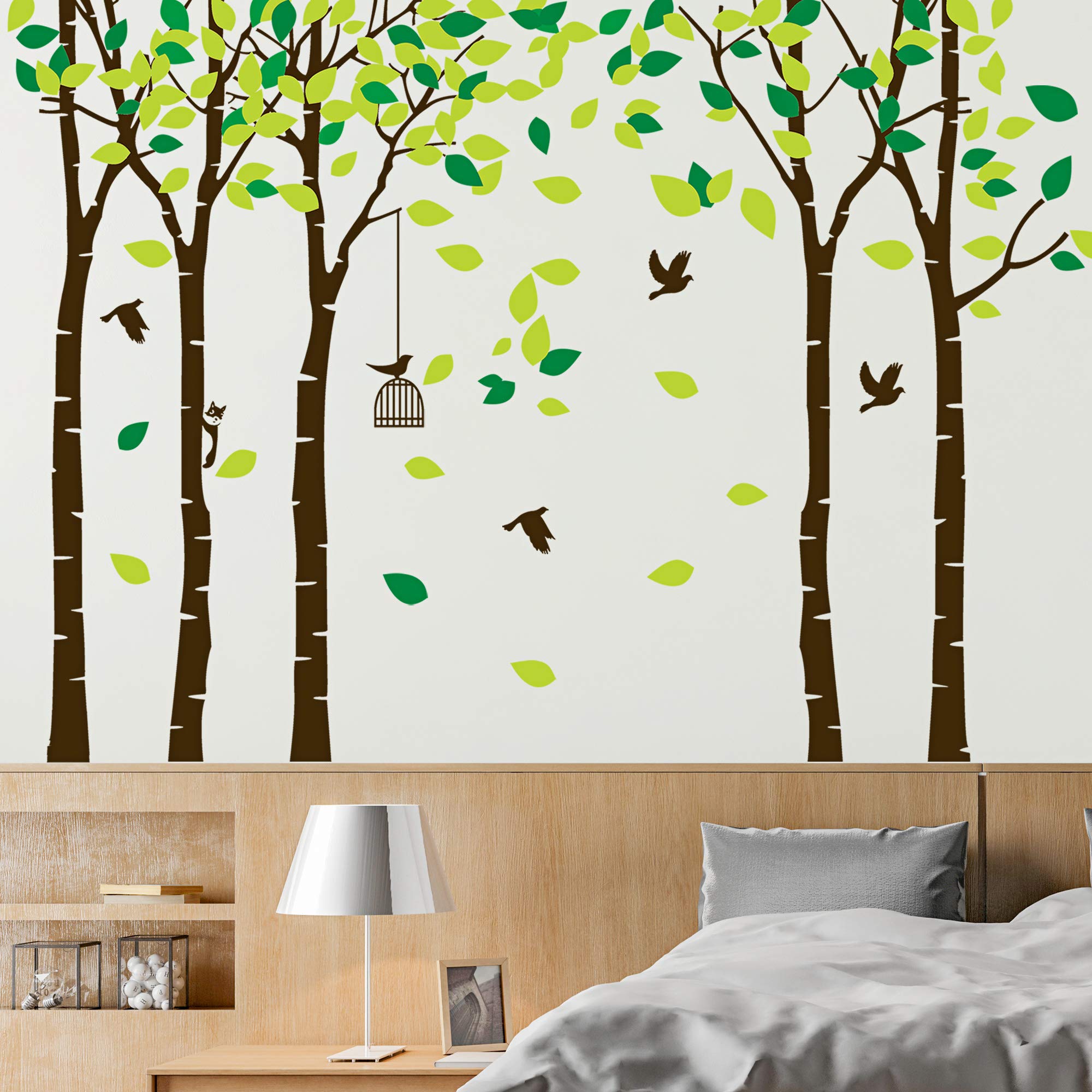 264 X 180cm Large Jungle Tree Wall Decal - Cartoon Family Forest Tree Removable Sticker with Green Leaves & Flying Birds - DIY Wall Mural for Kids Bedroom, Nursery, Living Room & Office Decor | Perfect for Nature-Themed Rooms & Play Areas