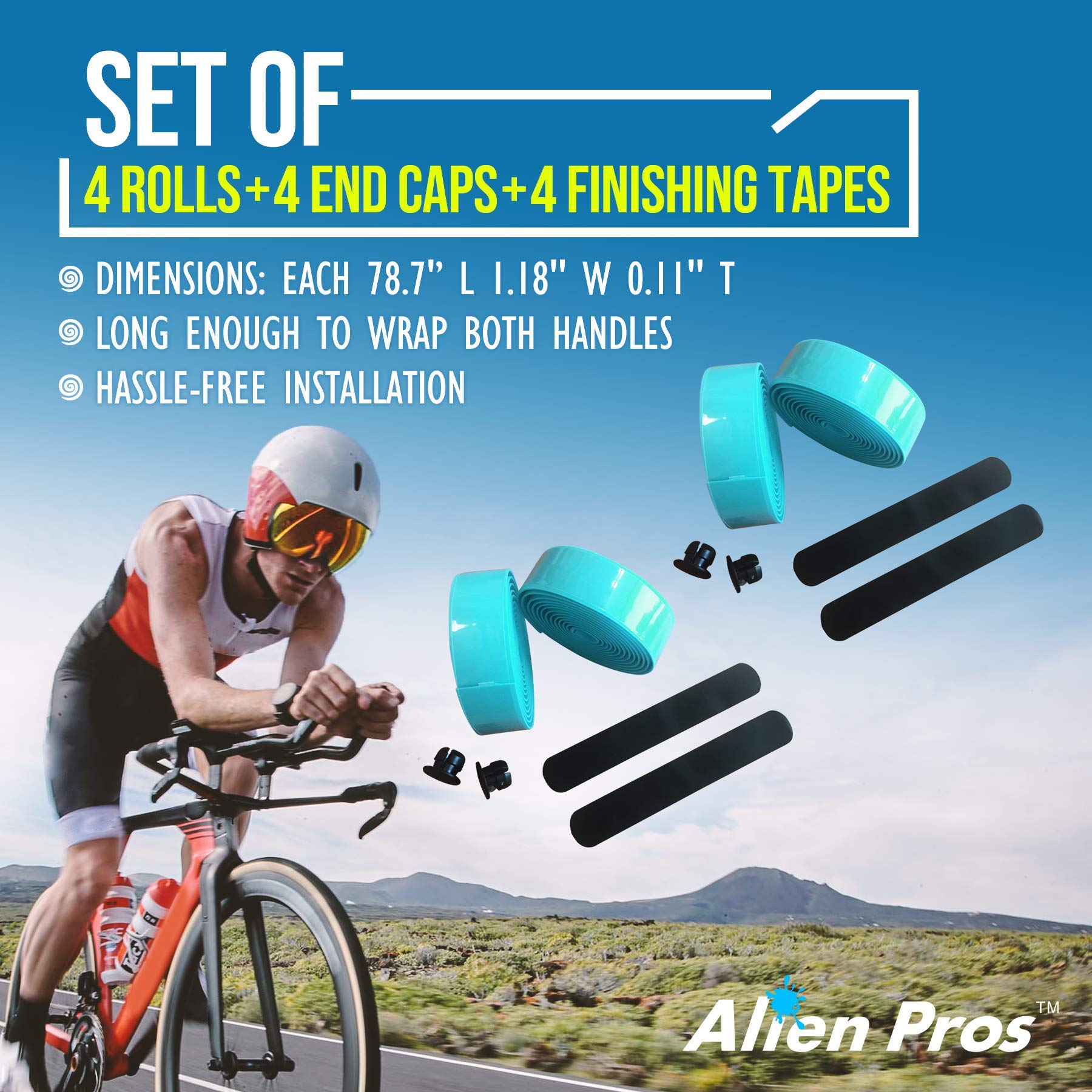 ALIEN PROS Set of 6 Bianchi Green Bike Handlebar Tape - Premium EVA Foam Handlebar Wrap for Comfortable Cycling | Perfect for Road Bikes, Mountain Bikes & Commuter Bikes