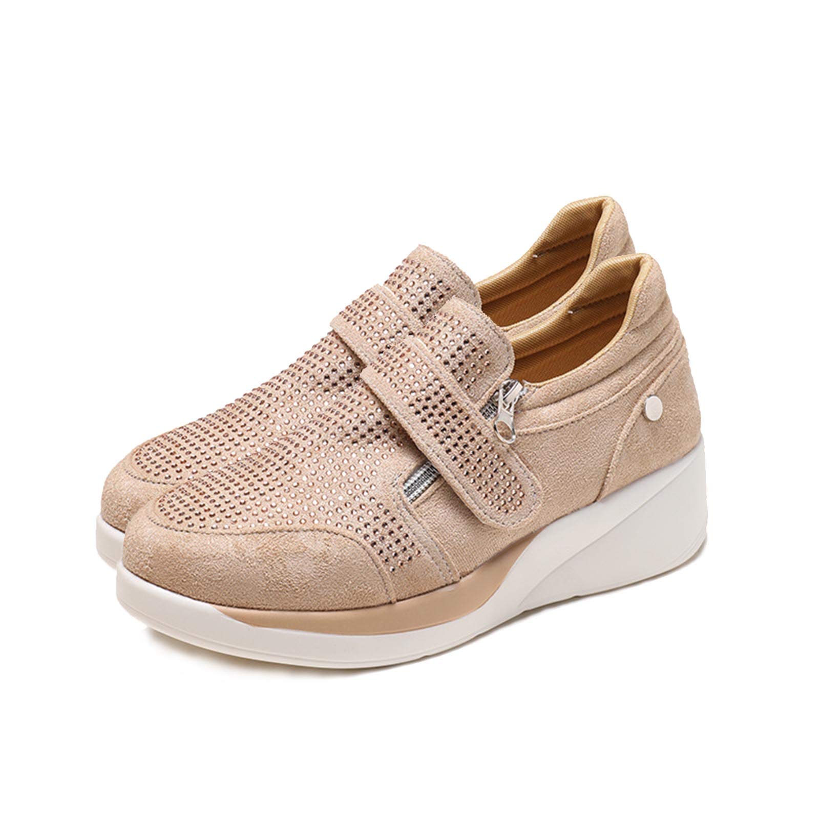 Women's Rhinestone Wedge Walking Sneakers - Breathable Anti-Skid Casual Shoes for Autumn | Perfect for Walking, Work & Everyday Comfort