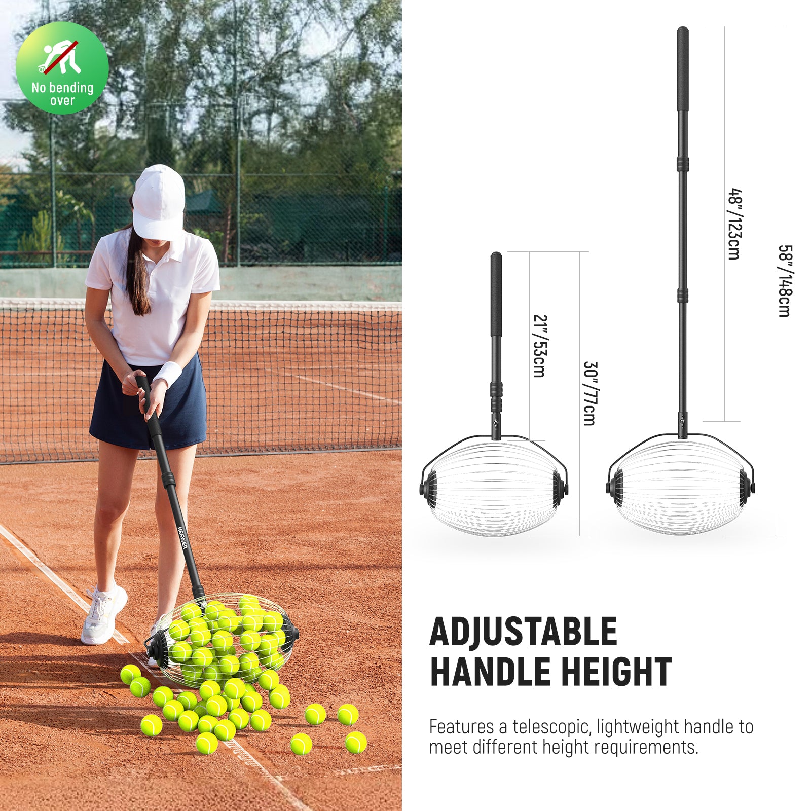 NEEWER TB01S Tennis Ball Collector Roller - Easy Pickup Tool for Tennis Practice & Training | Perfect for Coaches, Players & Court Maintenance