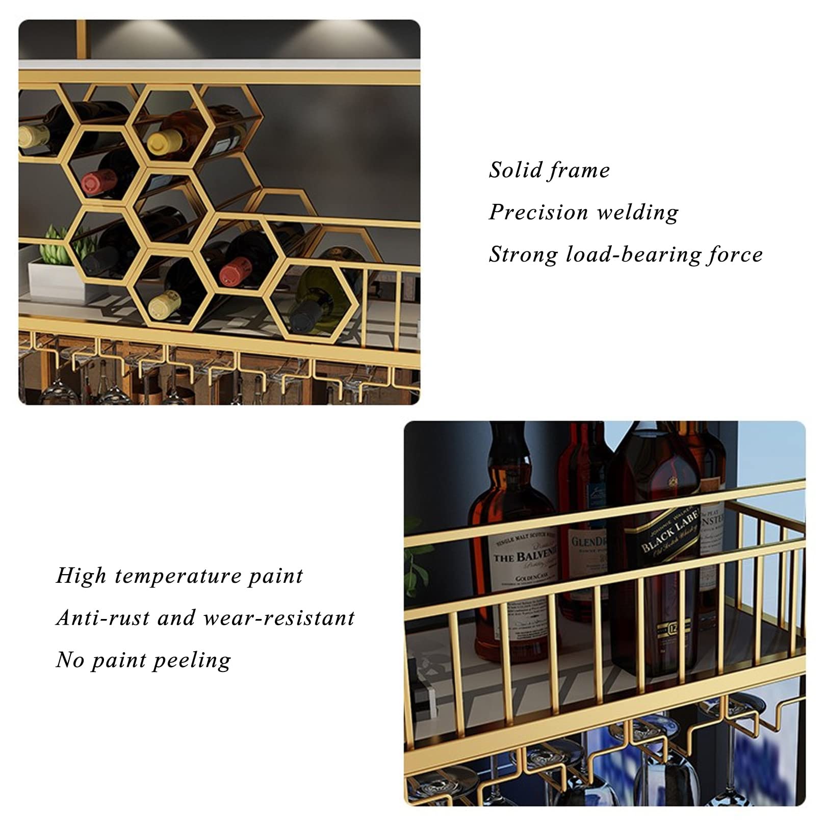 Premium Gold Ceiling Mounted Wine Bottle Rack - Bar Liquor Shelf with Glass Holder - Hanging Display Rack for Home Bar, Dining Room & Kitchen - Perfect for Wine Storage & Entertaining Guests