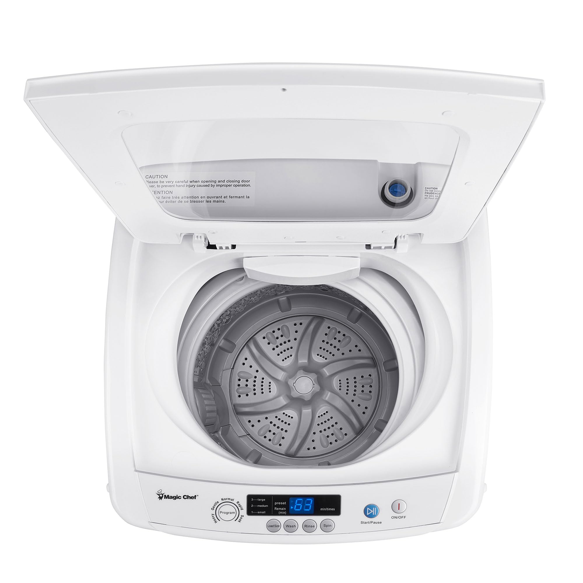 Magic Chef 0.9 Cu. Ft. Compact Top Load Washing Machine with LED Display - 6 Wash Cycles, Delay Start, 3 Water Levels & Temperature Settings - Perfect for Apartments, RVs & Small Spaces (White)