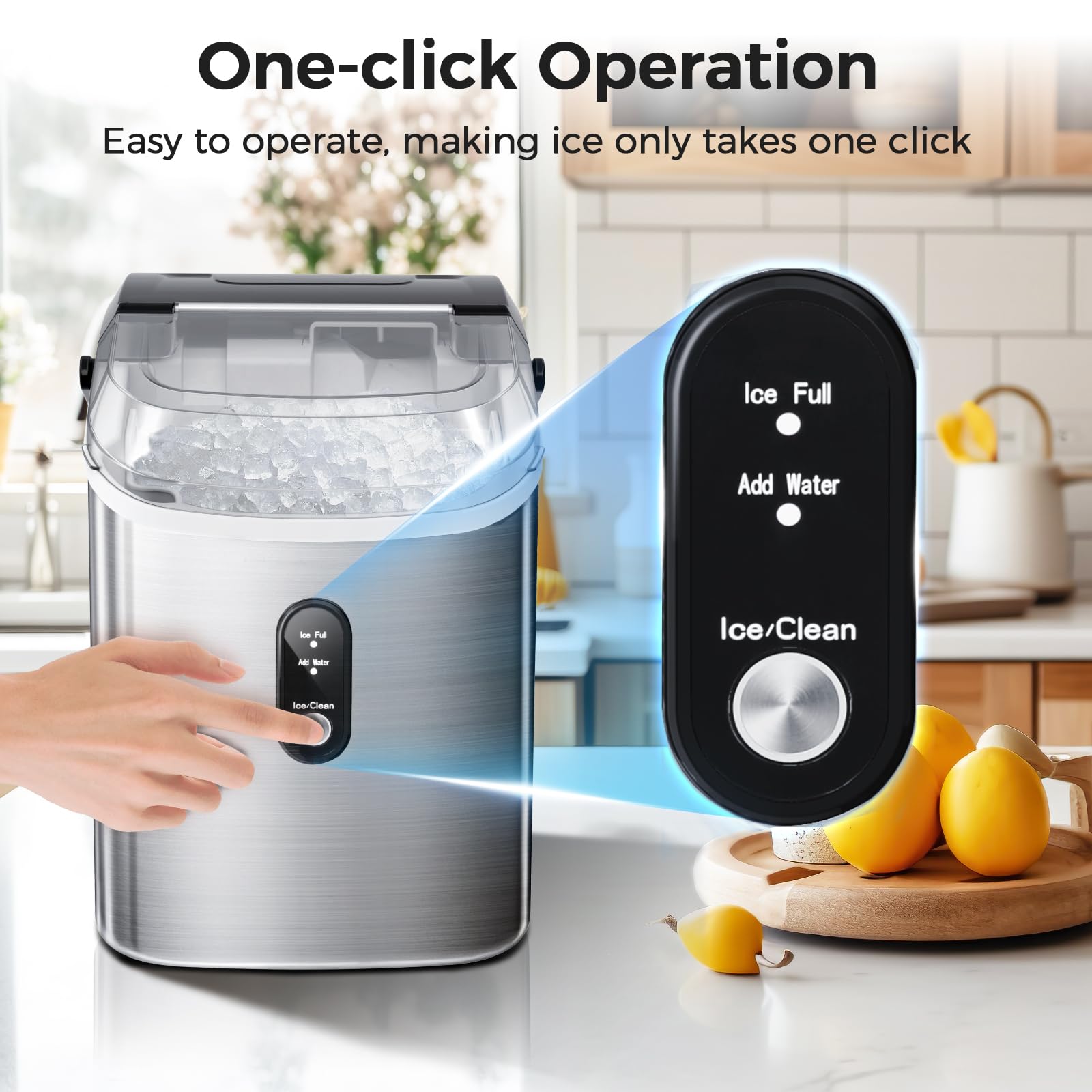 AGLUCKY Countertop Nugget Ice Maker - 35Lbs/24H Portable Pebble Ice Machine with Soft Chewable Ice, One-Click Operation & Self-Cleaning Function, Stainless Steel Silver - Perfect for Home, Kitchen, Office, Parties and Outdoor Activities