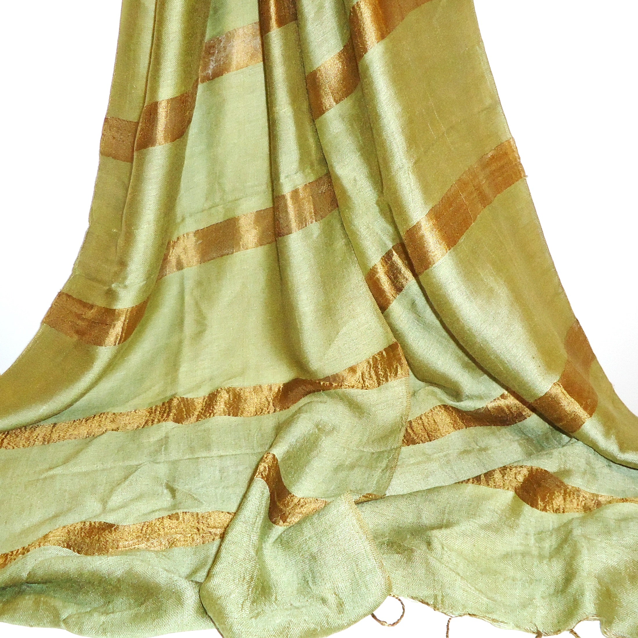 Stylish Olive Striped Silk & Cotton Scarf for Women - Perfect for Office, Travel & Casual Outfits | Fashion Accessory